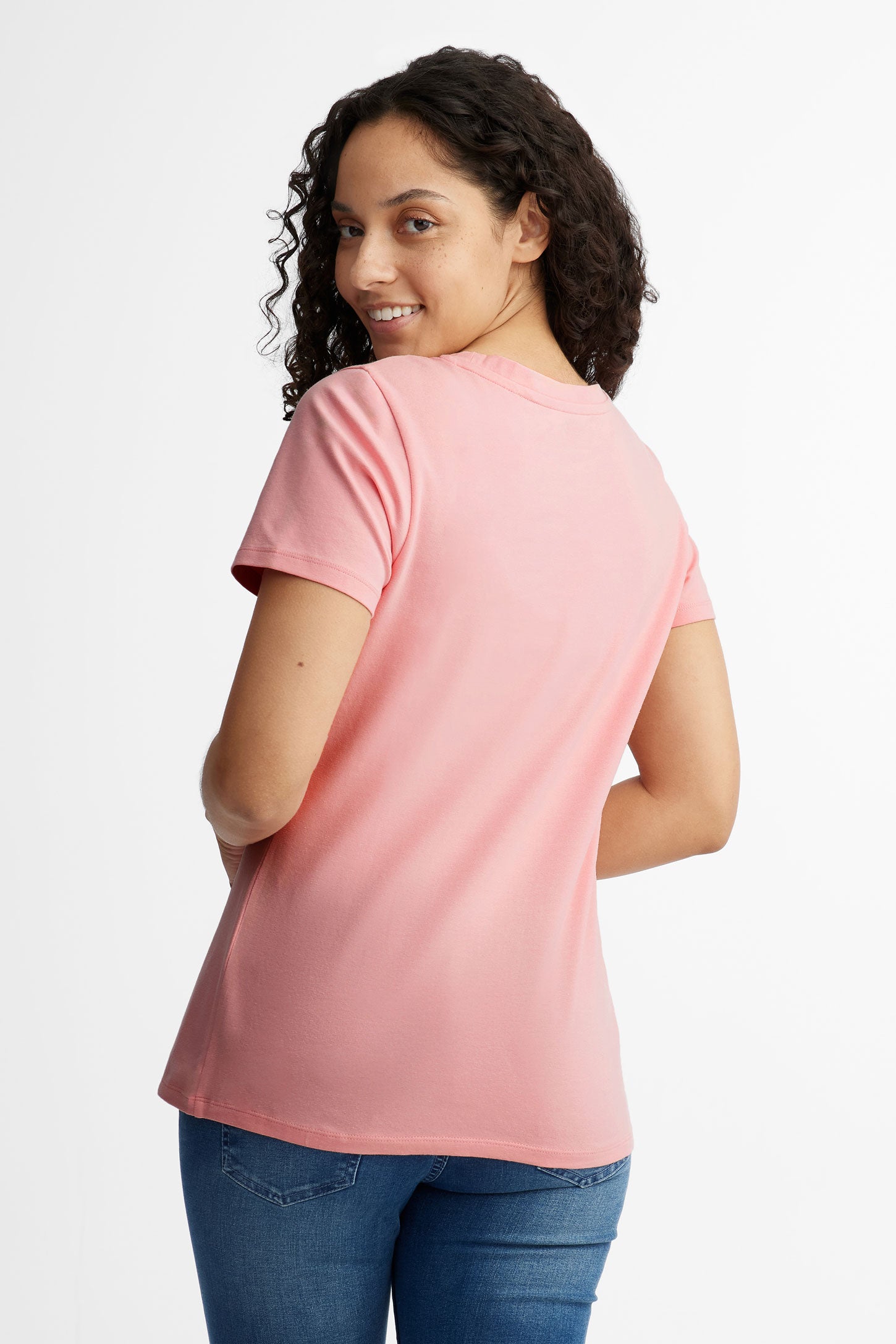 T-shirt col en V coupe semi-ajustée coton - Femme && ROSE