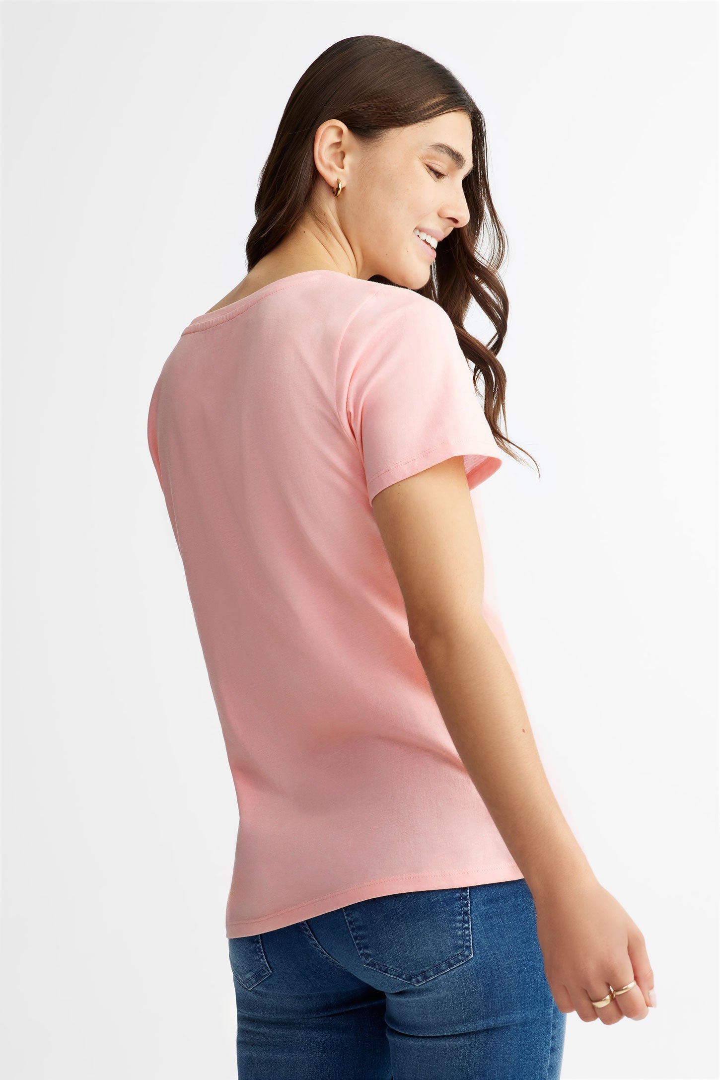 T-shirt col en V en coton, 2/30$ - Femme && ROSE