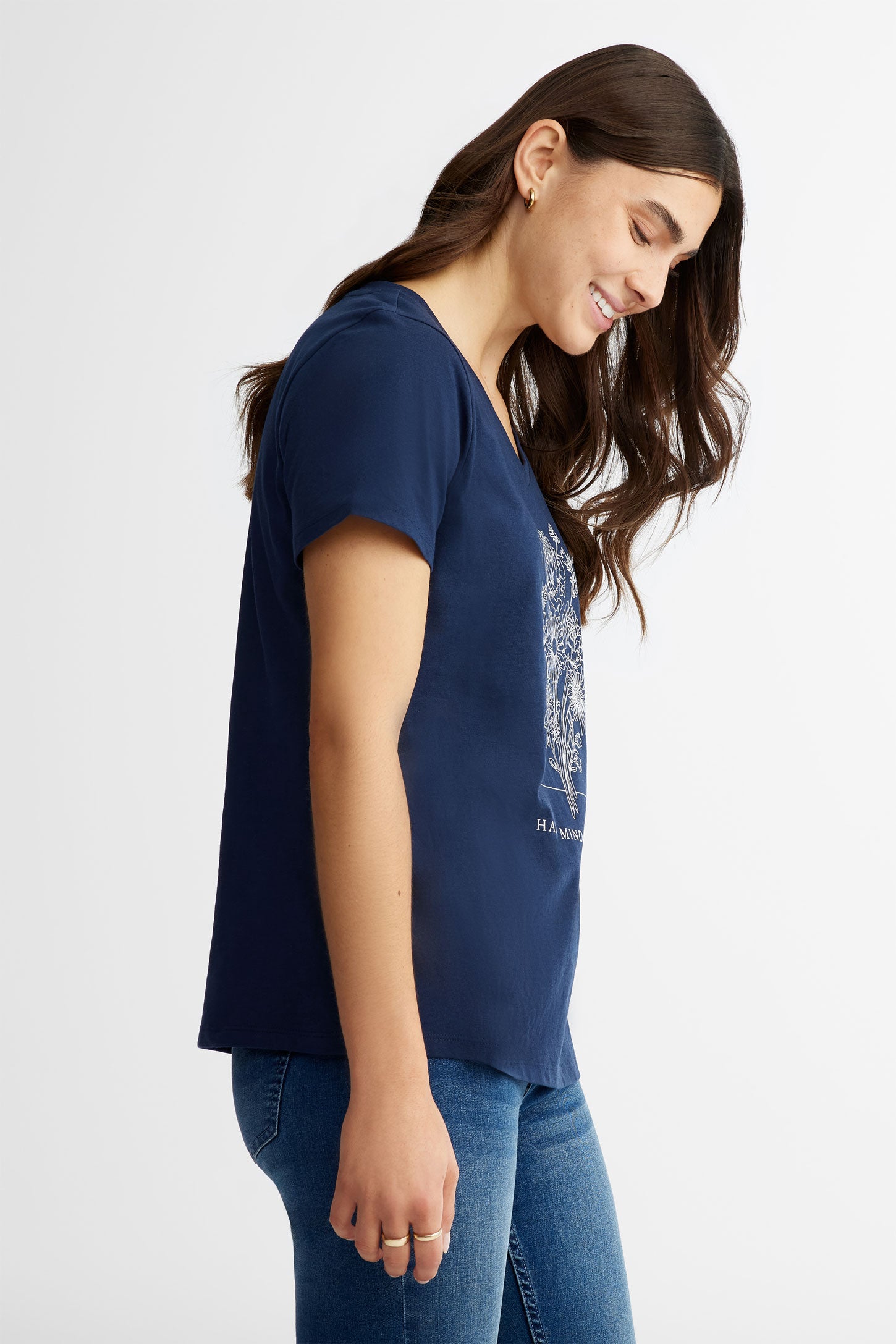 T-shirt col en V en coton, 2/30$ - Femme && MARIN