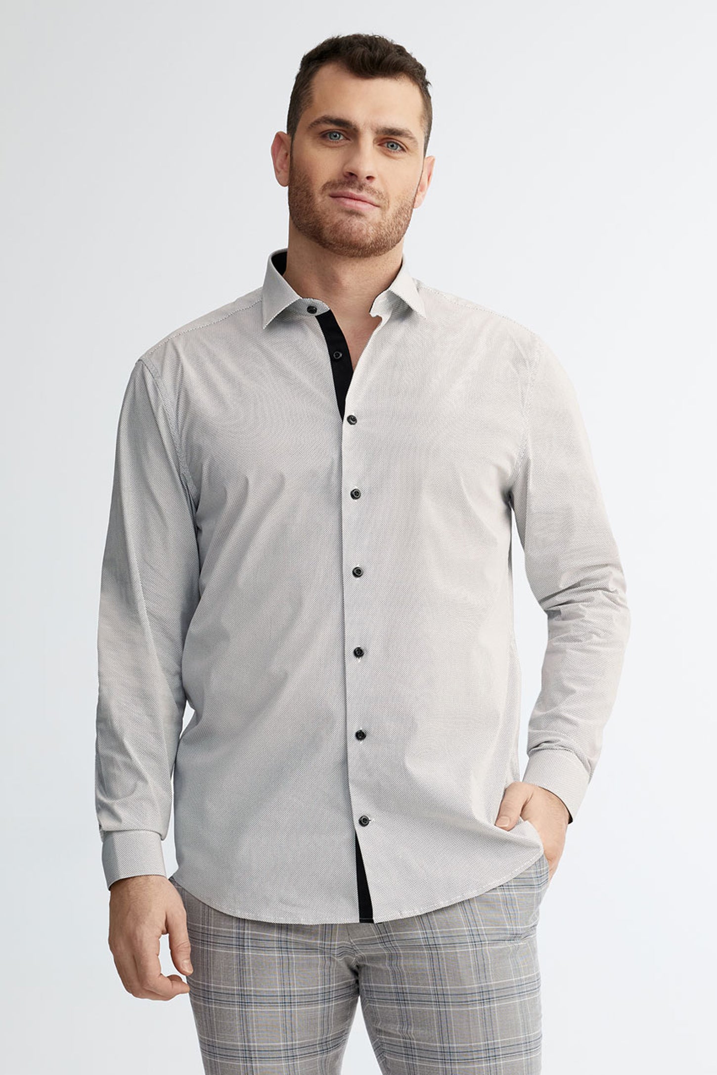 Chemise habillée coupe ajustée en coton - Homme && BLANC MULTI