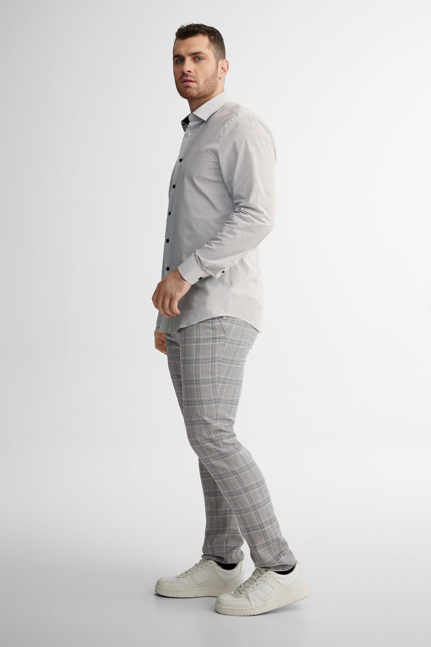 Chemise habillée coupe ajustée en coton - Homme && BLANC MULTI