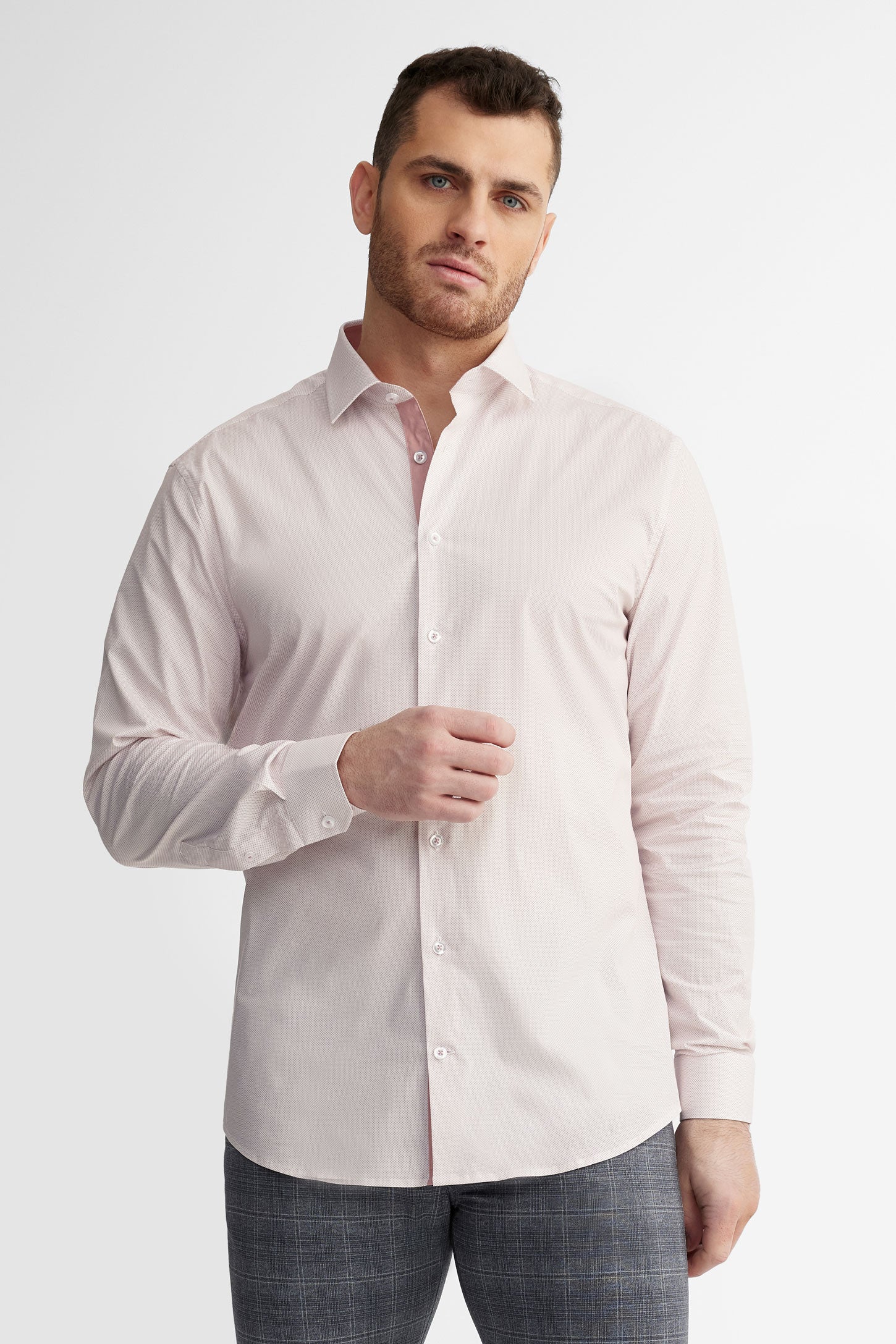 Chemise habillée coupe ajustée en coton - Homme && ROSE MULTI