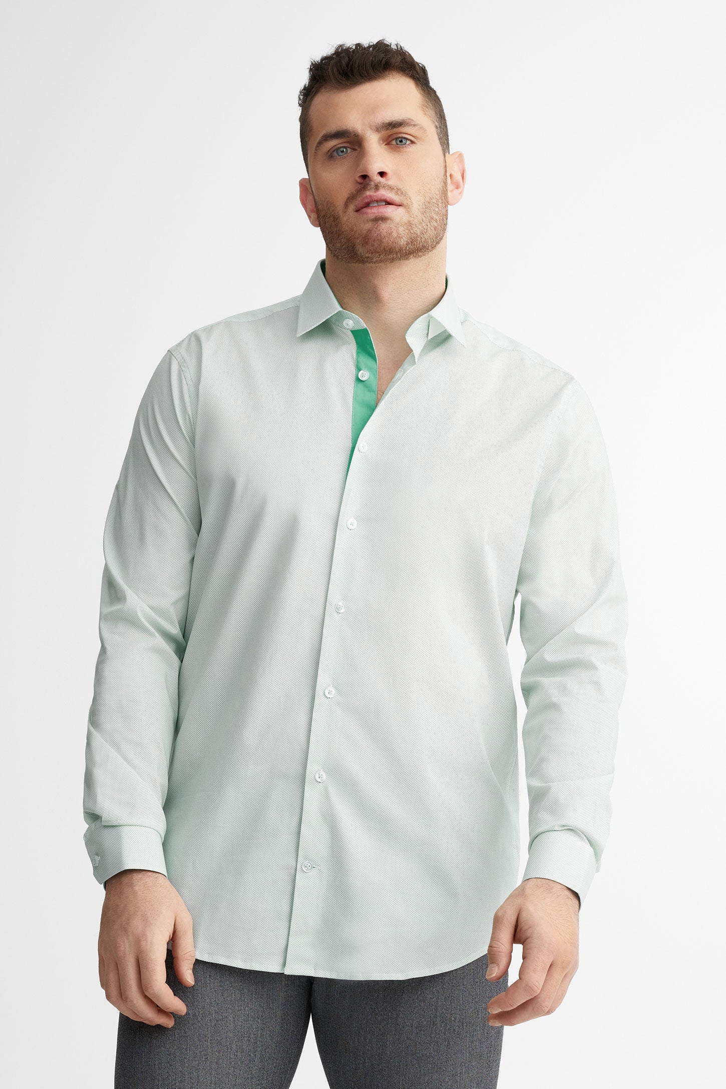 Chemise habillée coupe ajustée en coton - Homme && VERT/MULTI