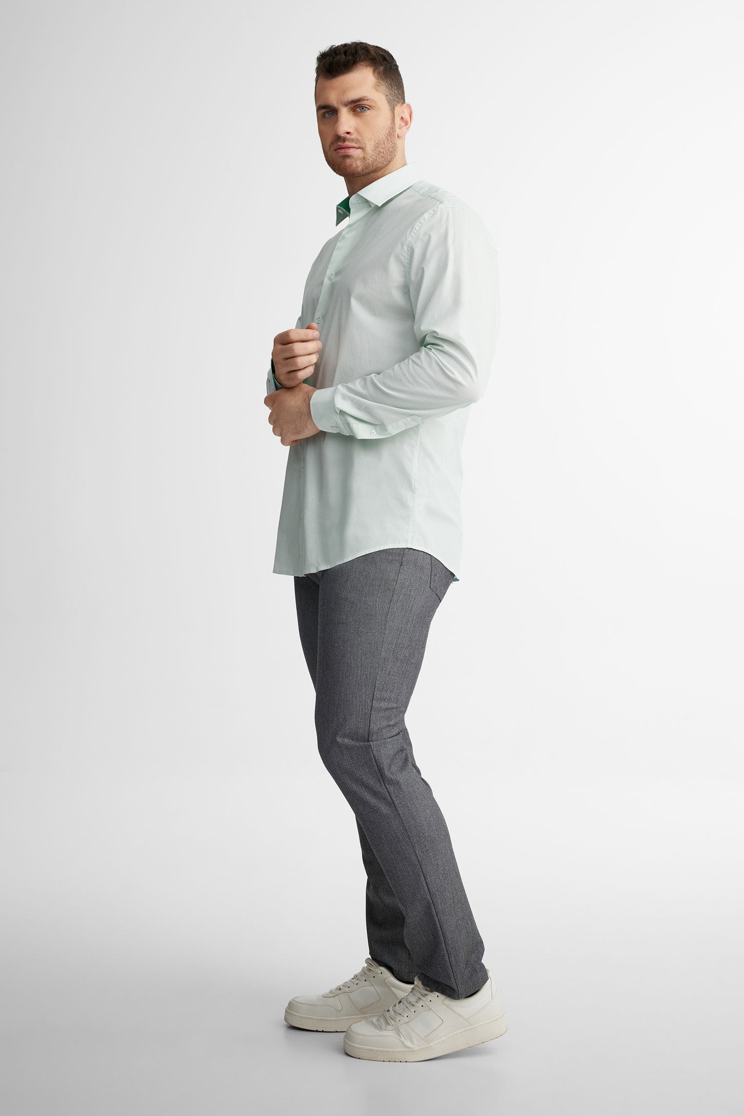 Chemise habillée coupe ajustée en coton - Homme && VERT/MULTI