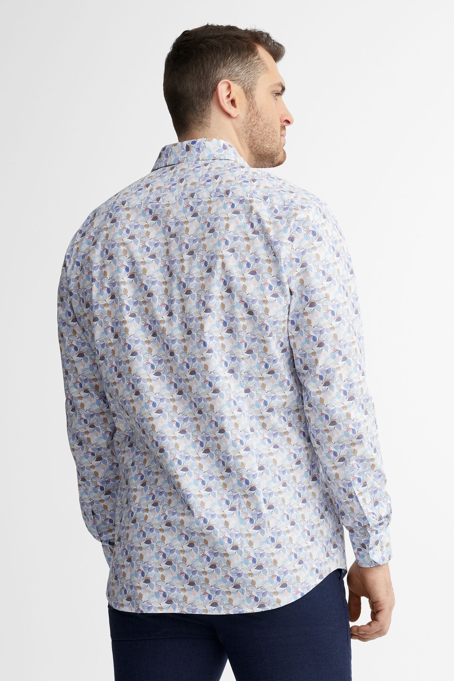 Chemise habillée coupe ajustée en coton - Homme && BLEU MULTI