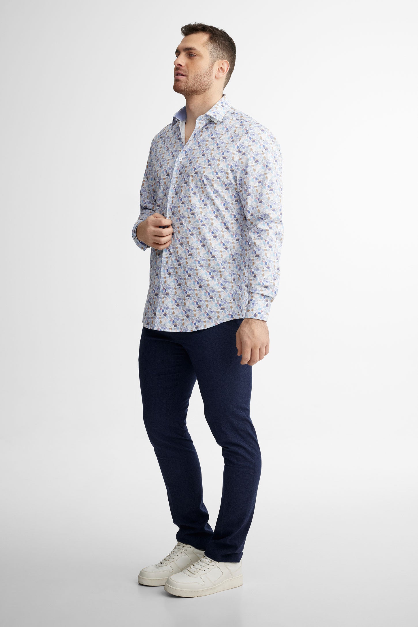 Chemise habillée coupe ajustée en coton - Homme && BLEU MULTI