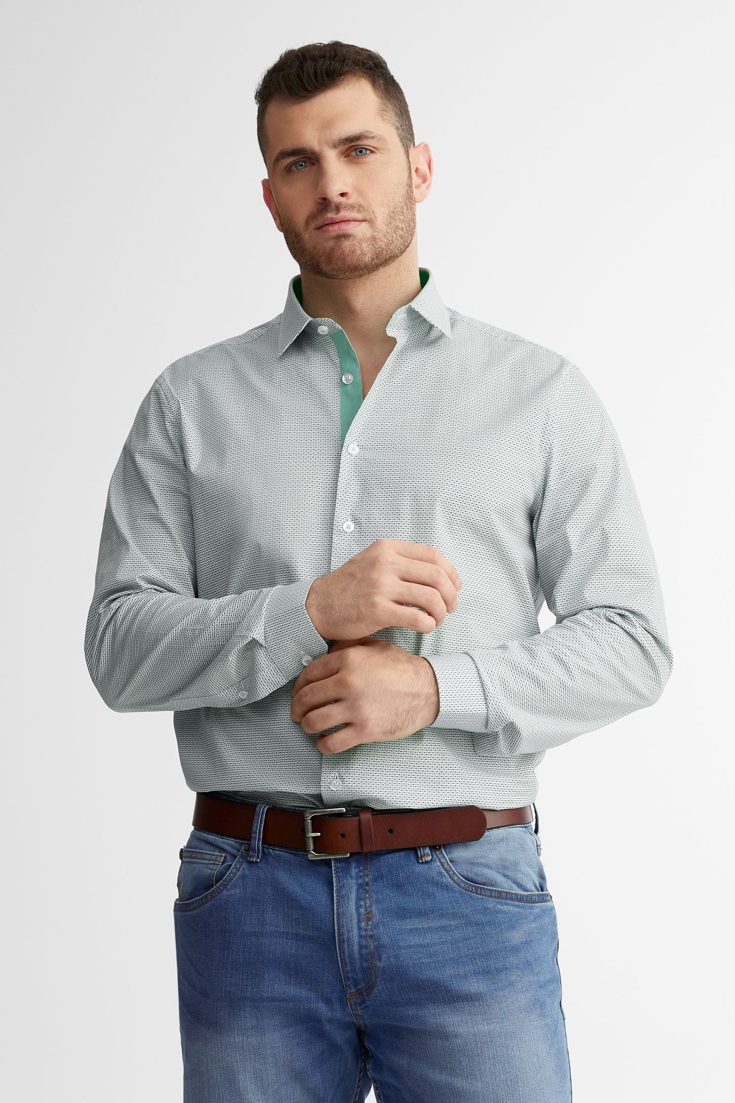 Chemise habillée coupe ajustée en coton - Homme && VERT/MULTI