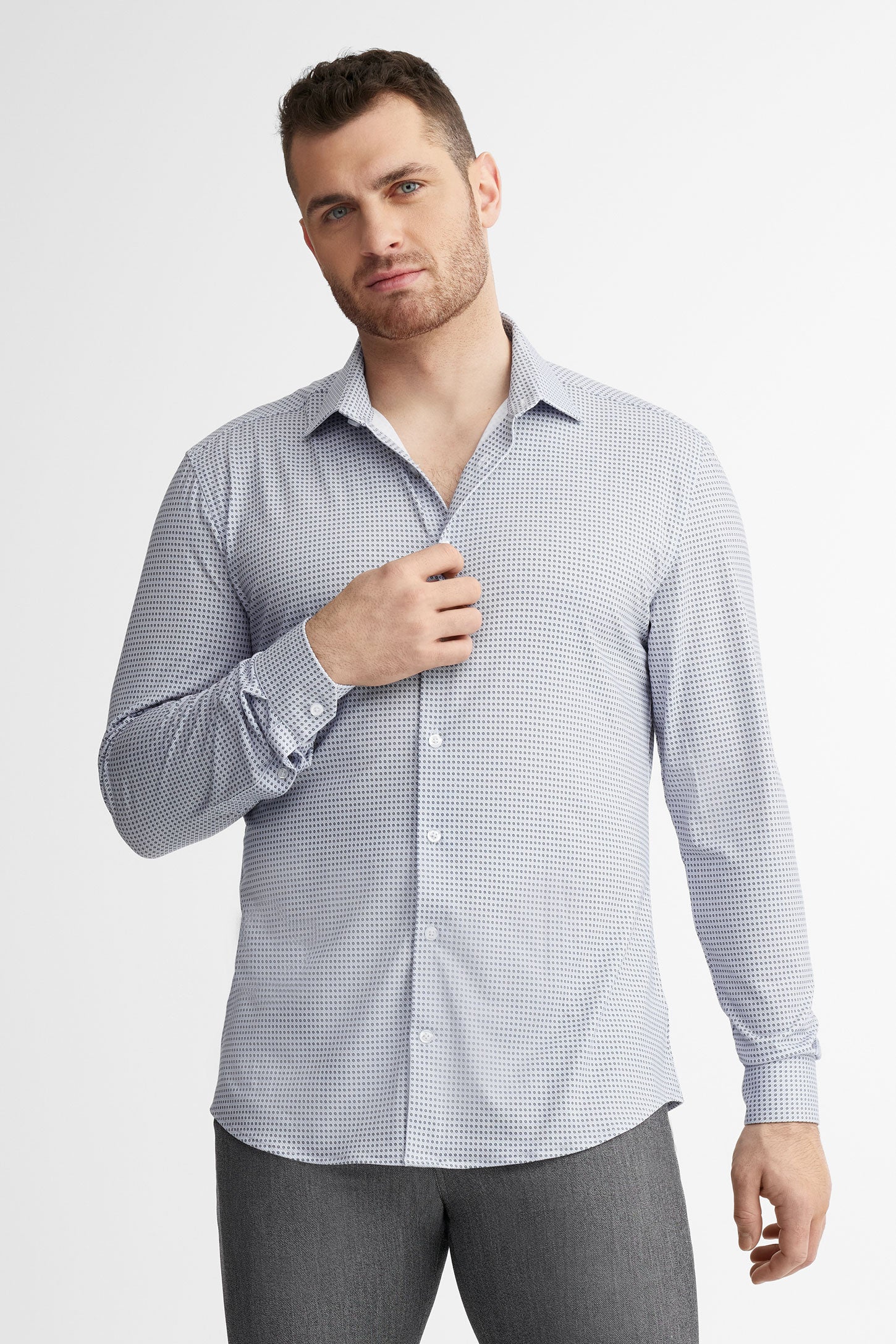 Chemise habillée coupe ajustée en coton - Homme && BLEU MULTI