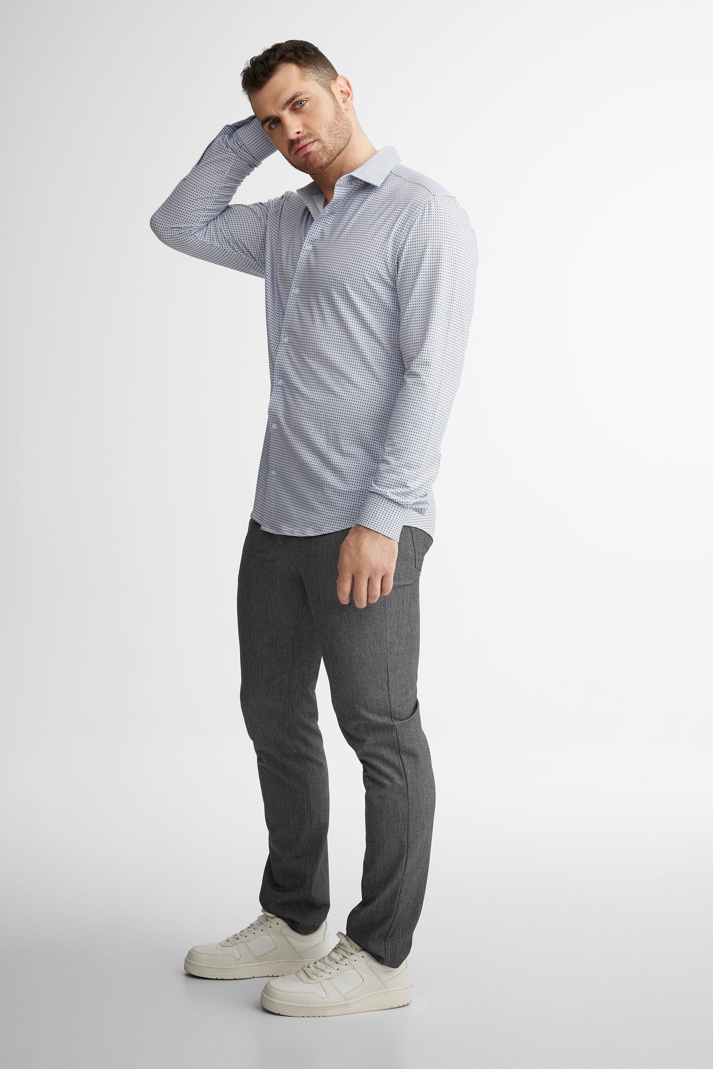 Chemise habillée coupe ajustée en coton - Homme && BLEU MULTI