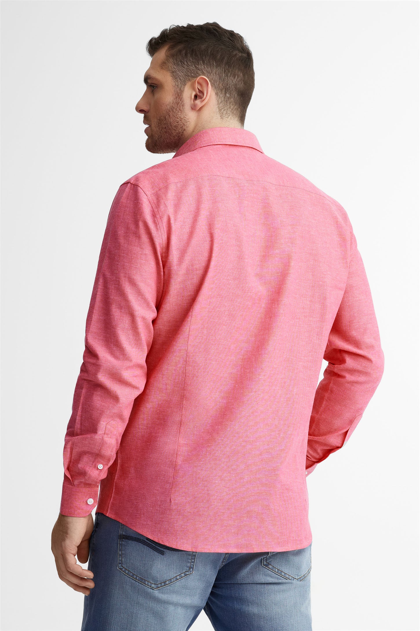 Chemise habillée coupe ajustée coton et lin - Homme && ROSE