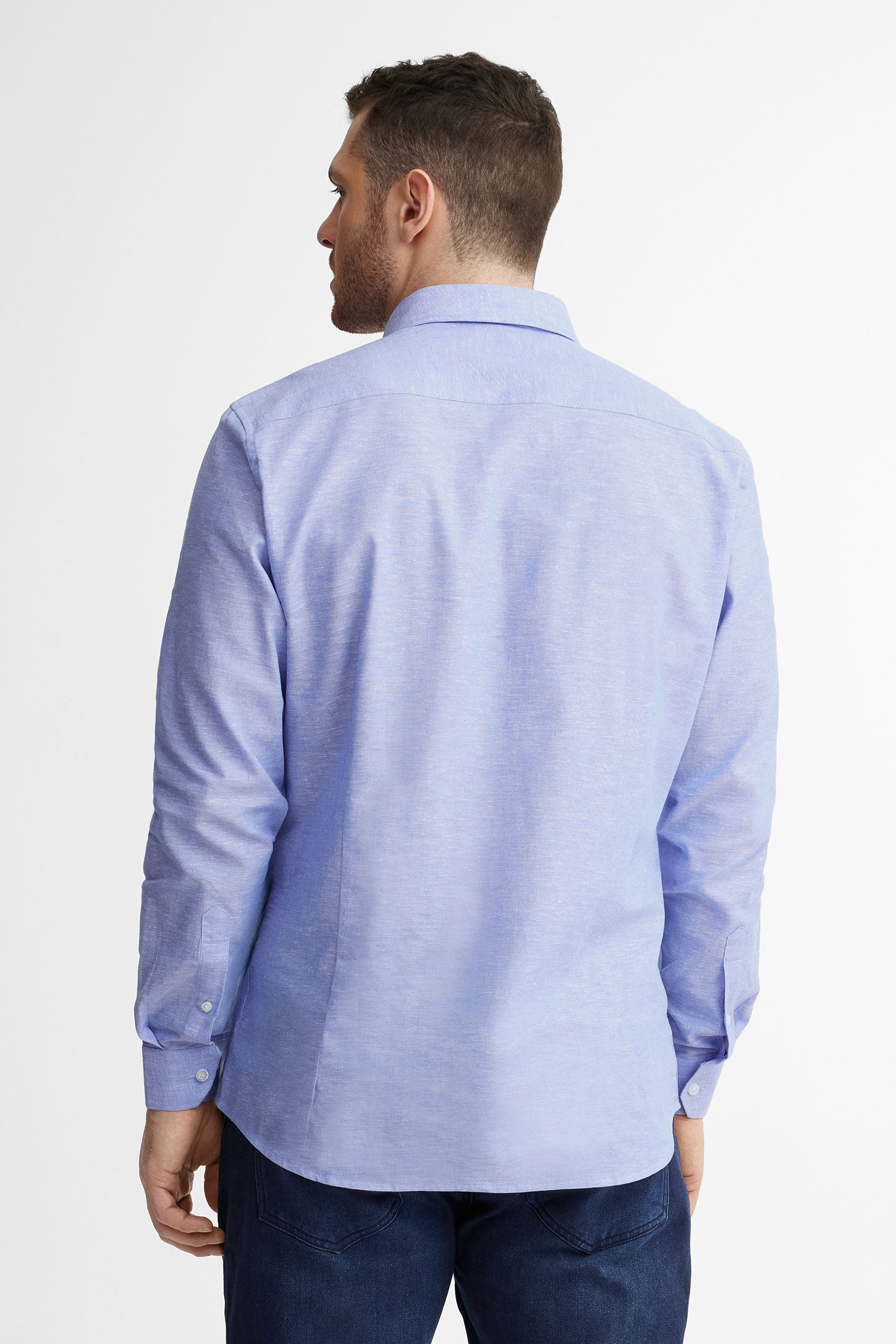 Chemise habillée coupe ajustée coton et lin - Homme && BLEU