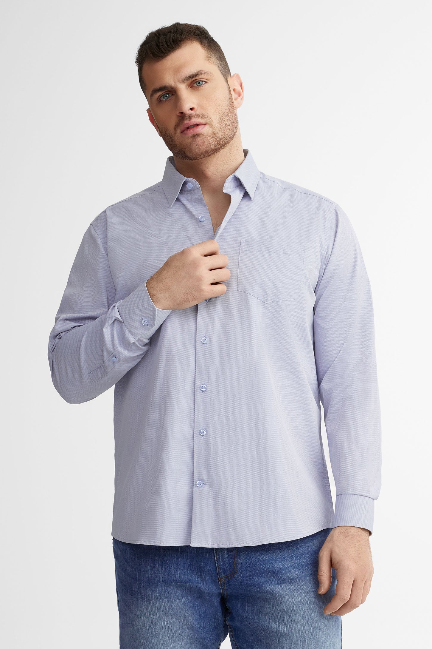 Chemise habillée coupe régulière en coton - Homme && BLEU