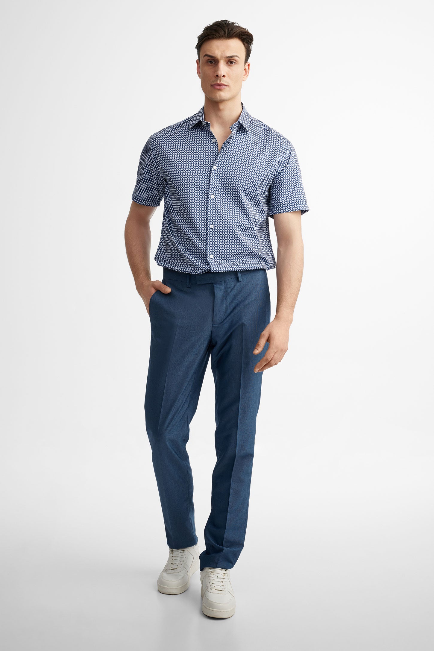 Chemise manches courtes imprimée en microfibres - Homme && MARIN/MULTI