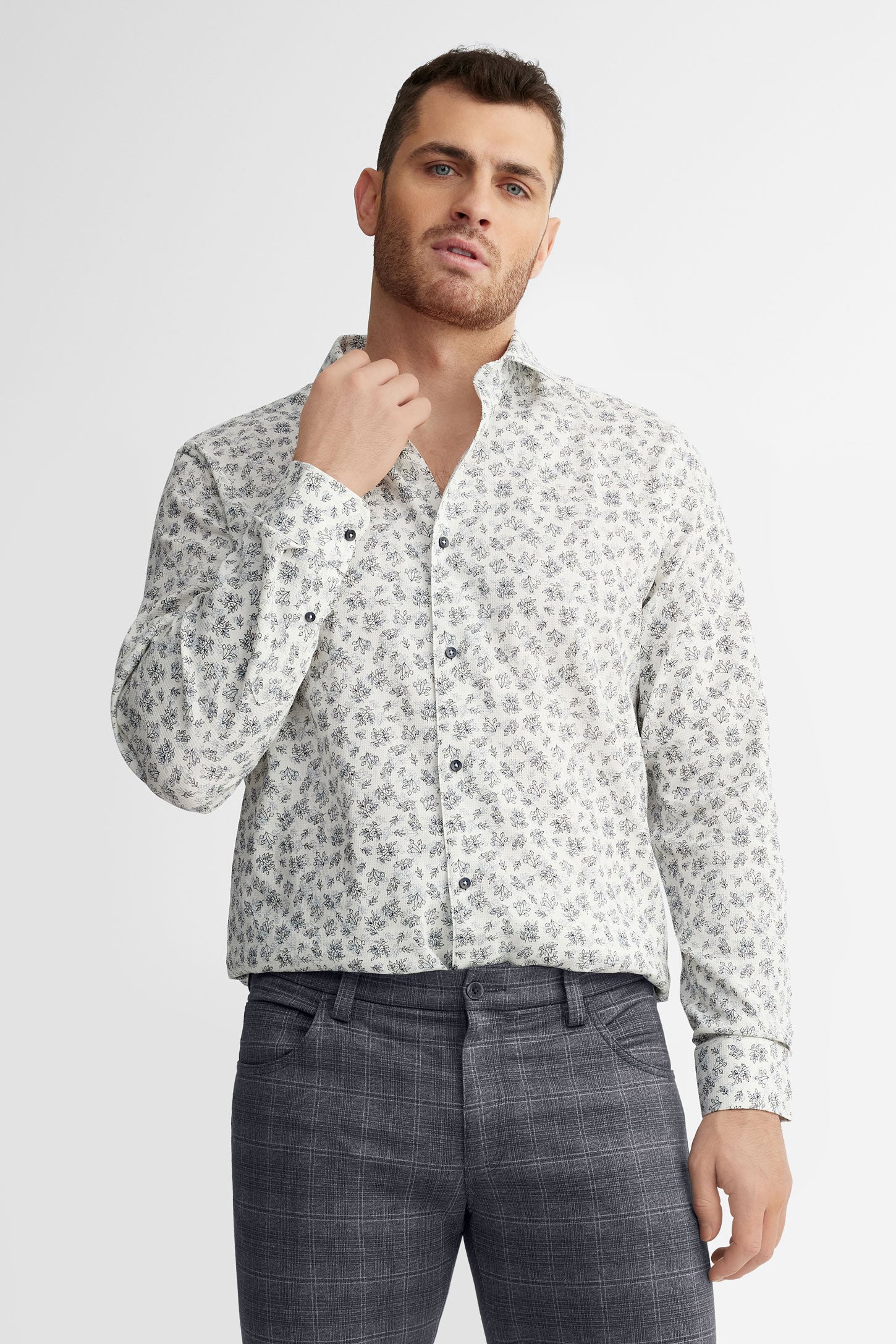 Chemise habillée coupe ajustée en coton - Homme && BLANC MULTI