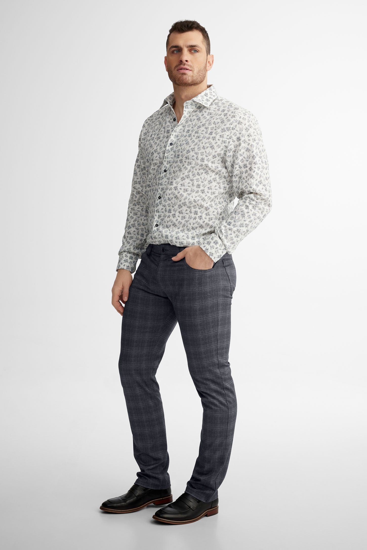 Chemise habillée coupe ajustée en coton - Homme && BLANC MULTI