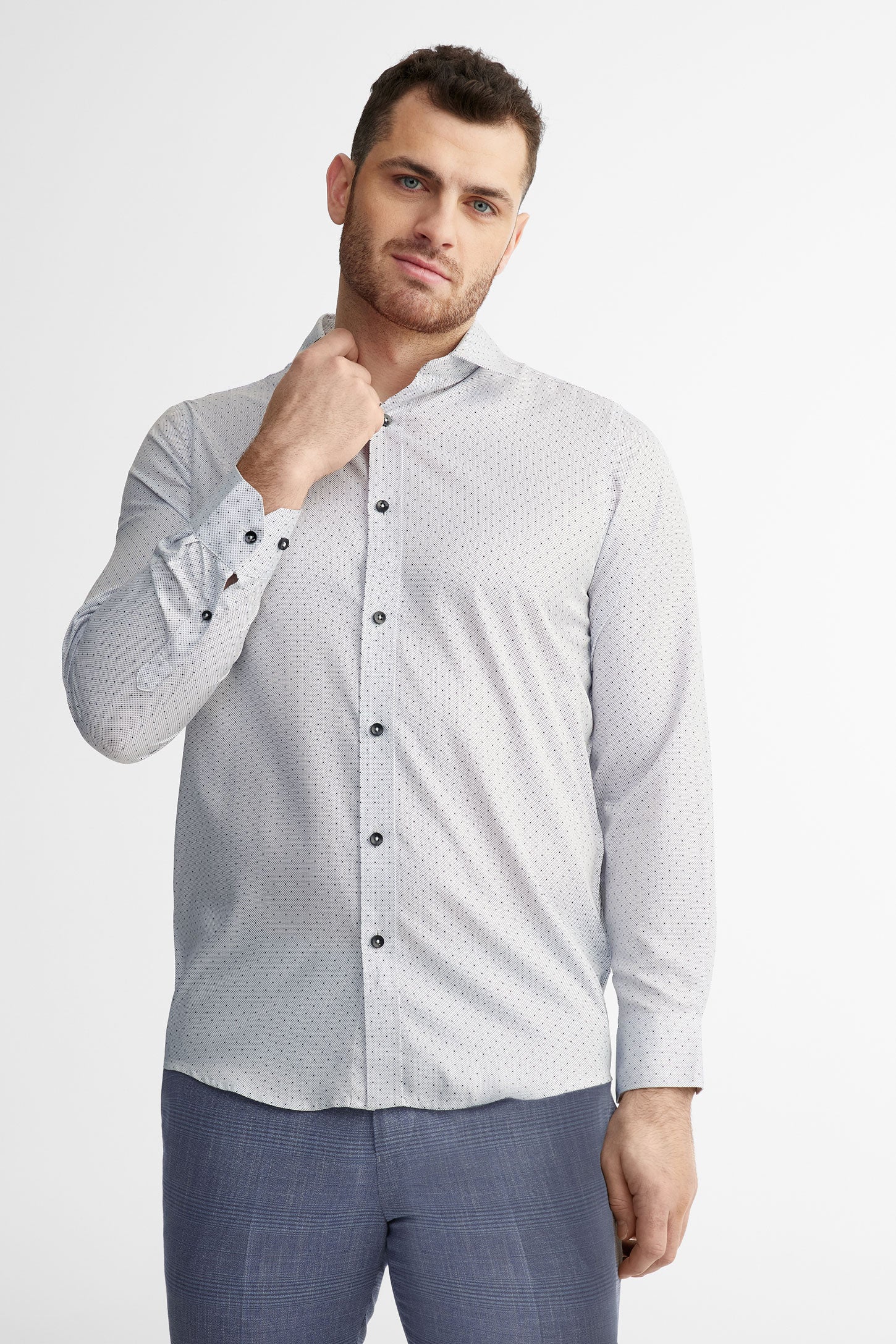 Chemise habillée imprimée coupe régulière - Homme && BLANC