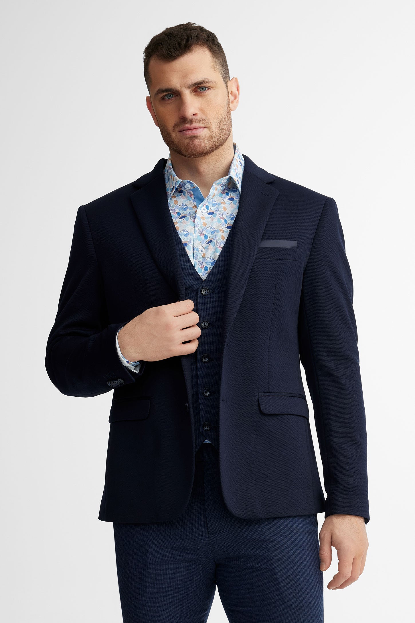 Veston texturé coupe ajustée - Homme && BLEU MARINE