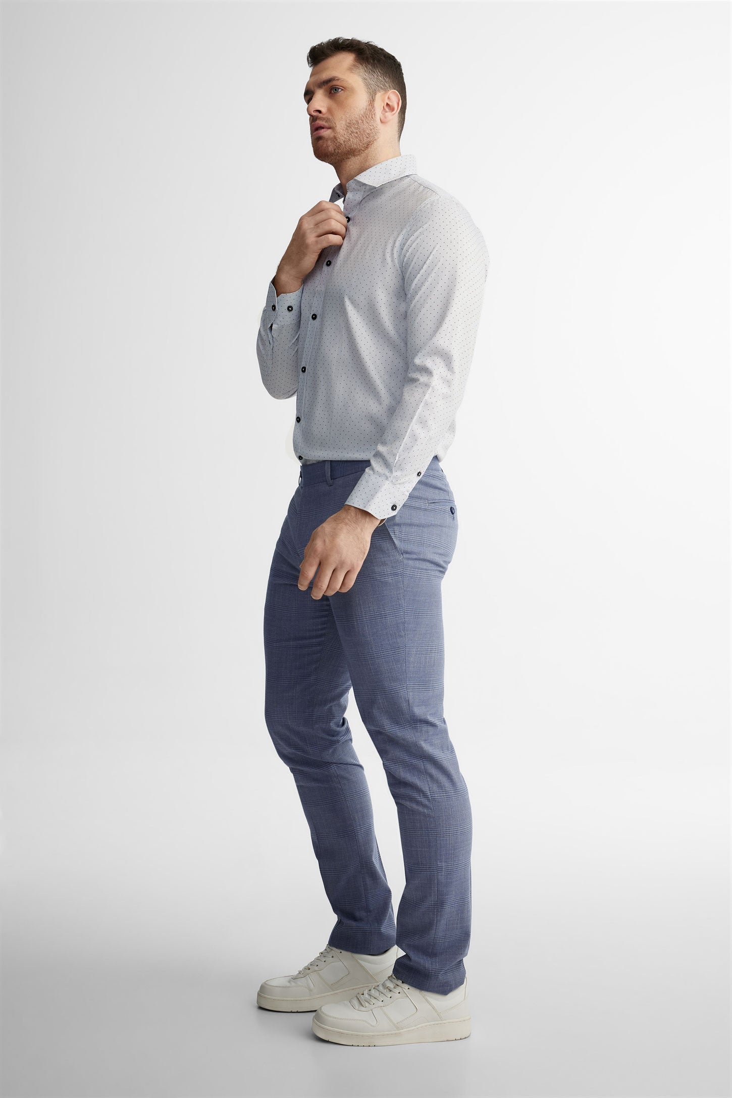 Pantalon habillé coupe ajustée à carreaux - Homme && BLEU