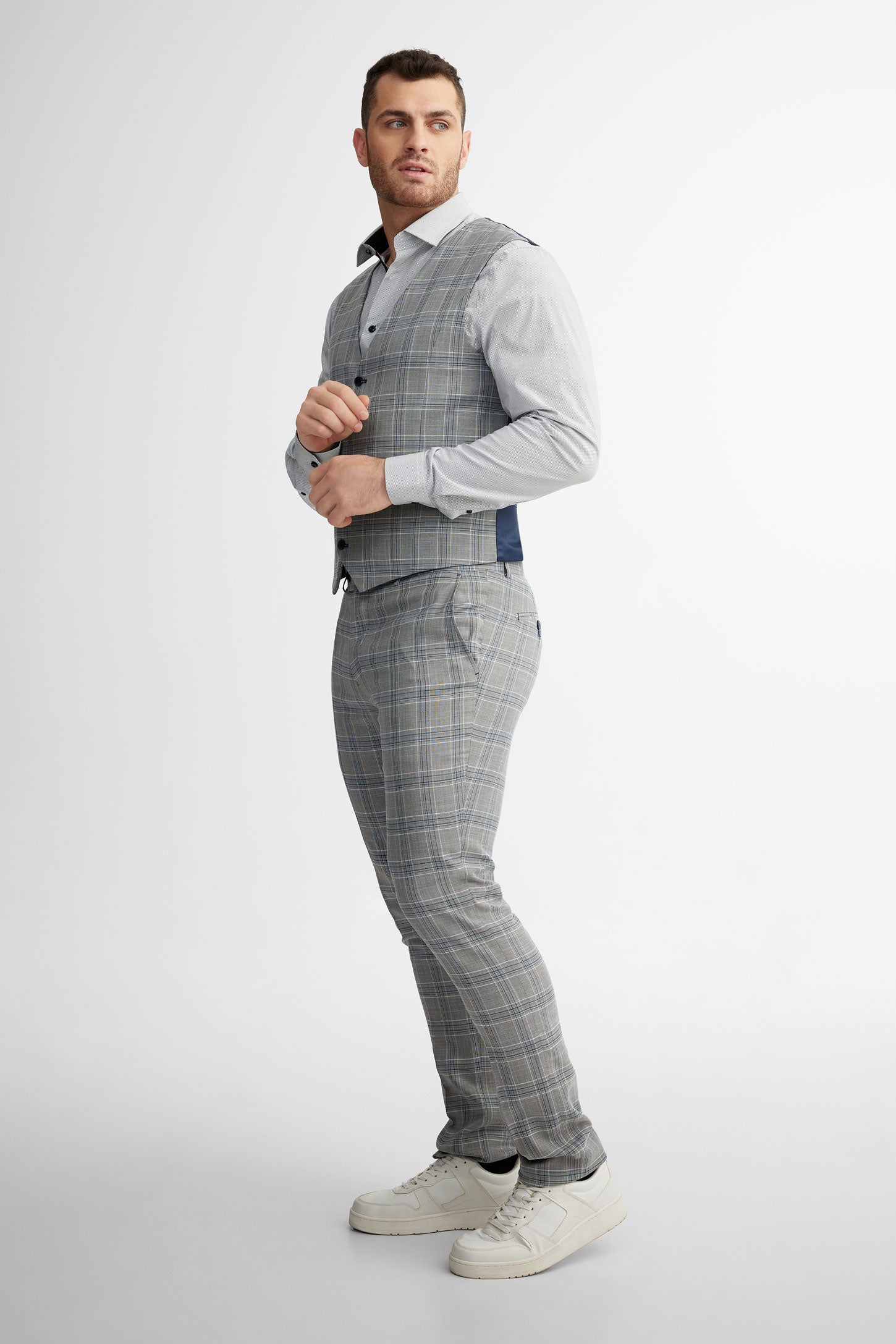 Veste de complet à carreaux coupe ajustée - Homme && GRIS MIXTE