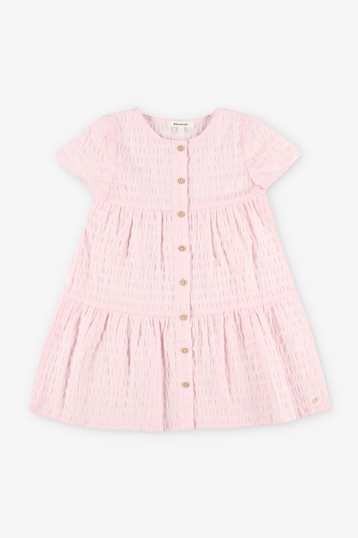 Robe manches courtes à boutons en coton - Enfant fille && ROSE