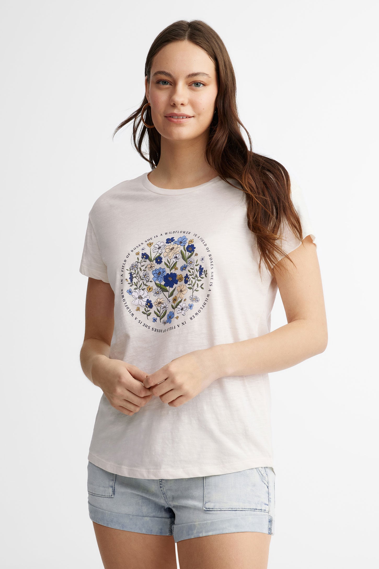 T-shirt imprimé en coton - Femme && IVOIRE