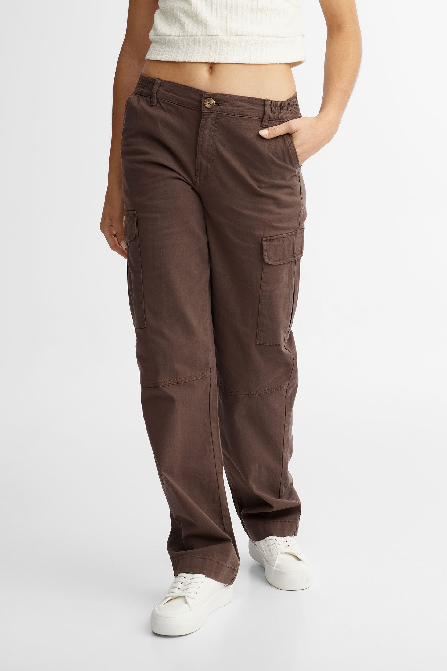 Pantalon cargo jambe droite - Femme && BRUN