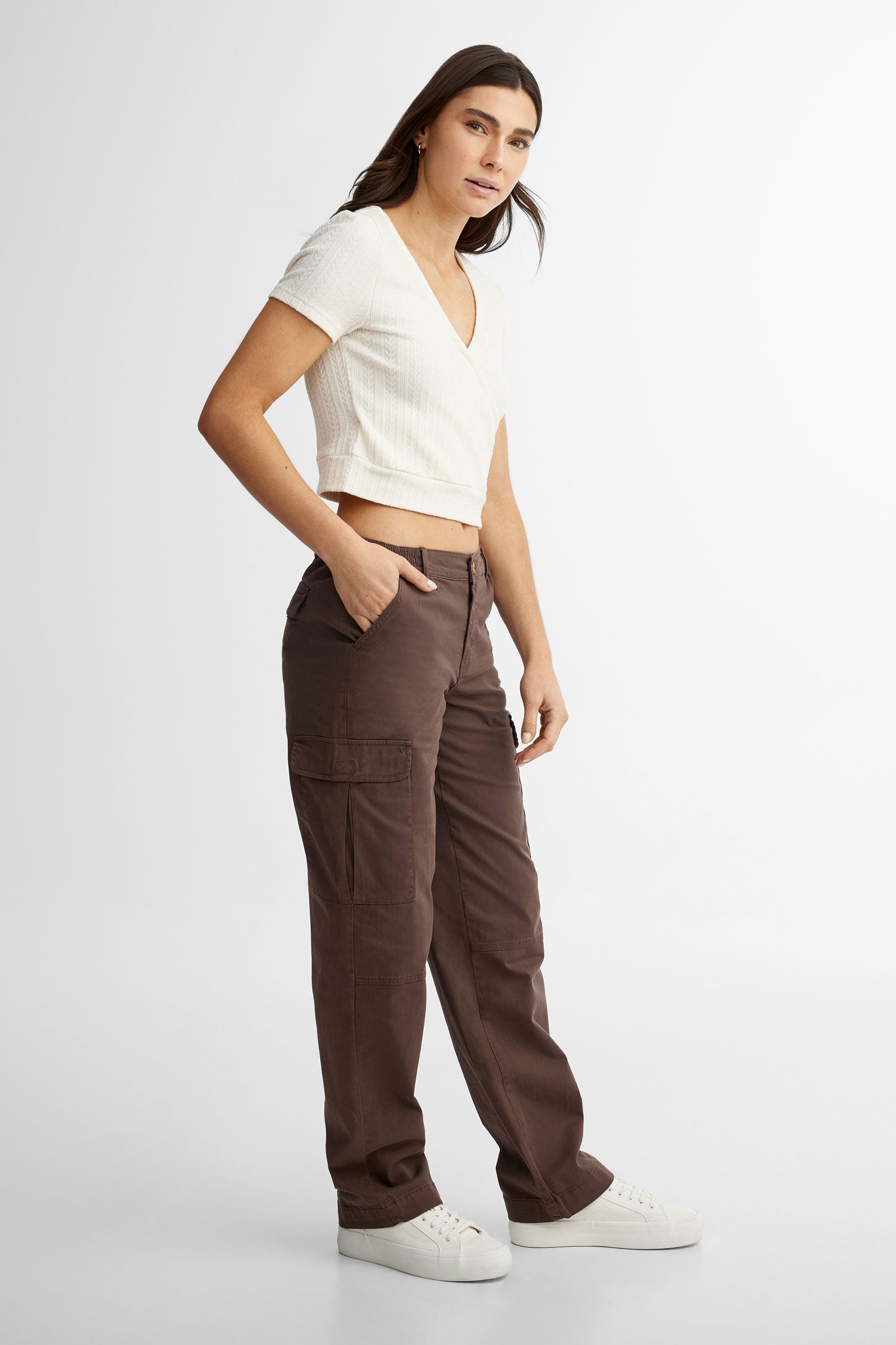 Pantalon cargo jambe droite - Femme && BRUN