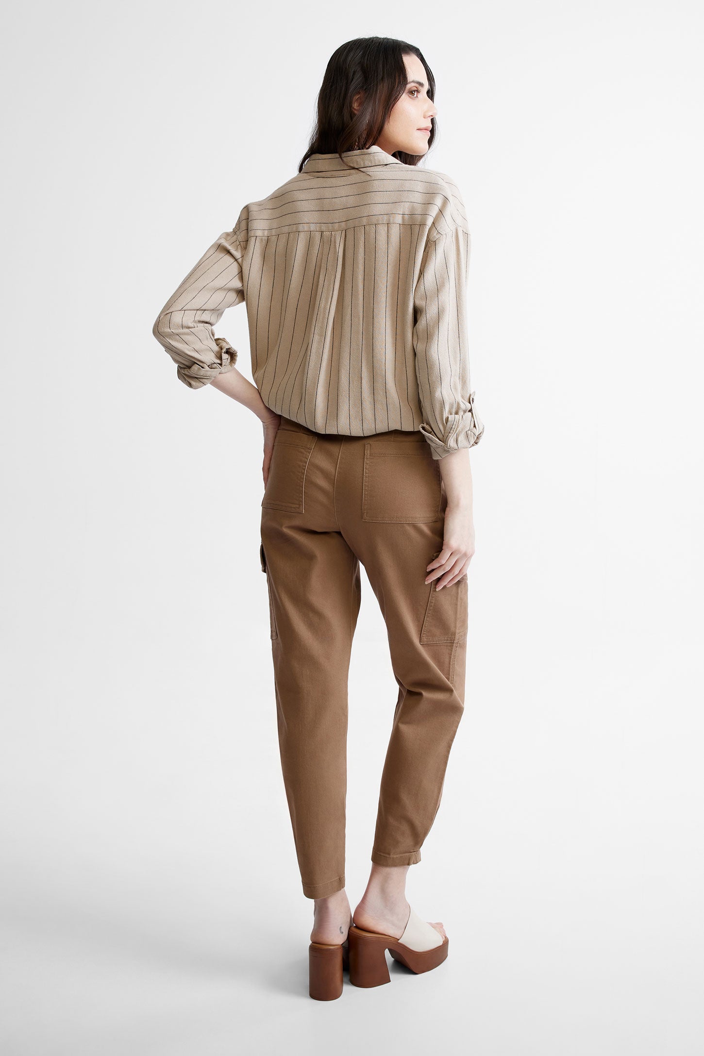 Pantalon cargo coupe semi-ajustée - Femme && BEIGE