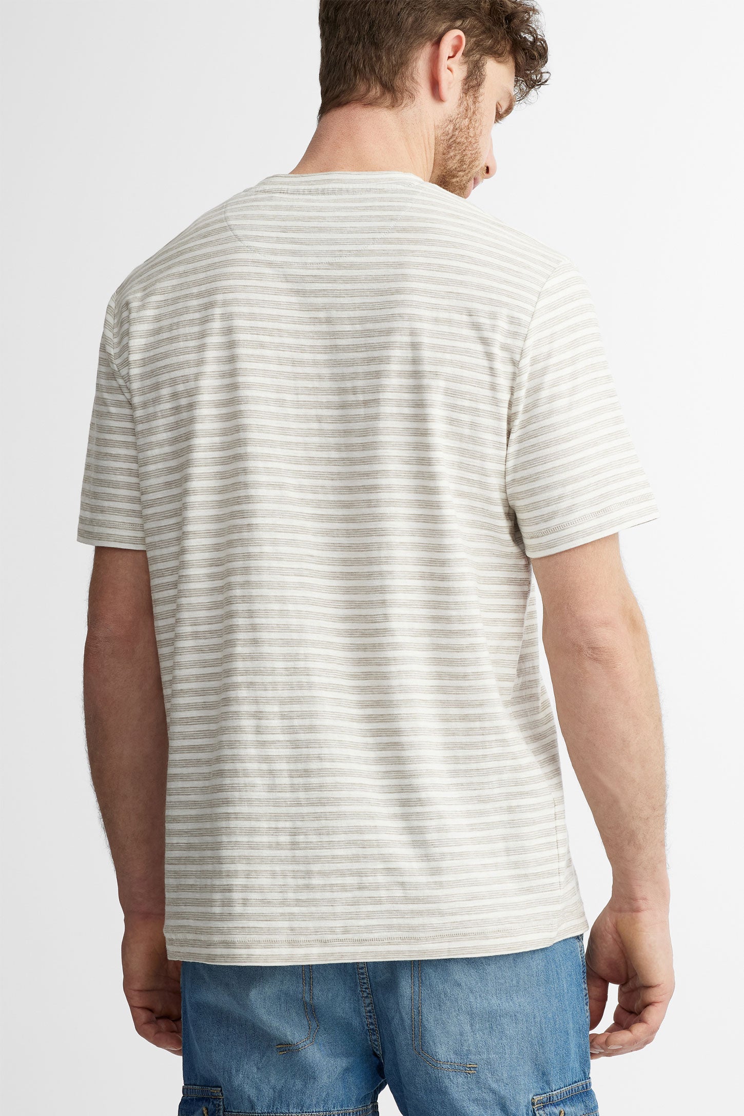 T-shirt col rond à poche rayé en coton - Homme && BLANC MULTI