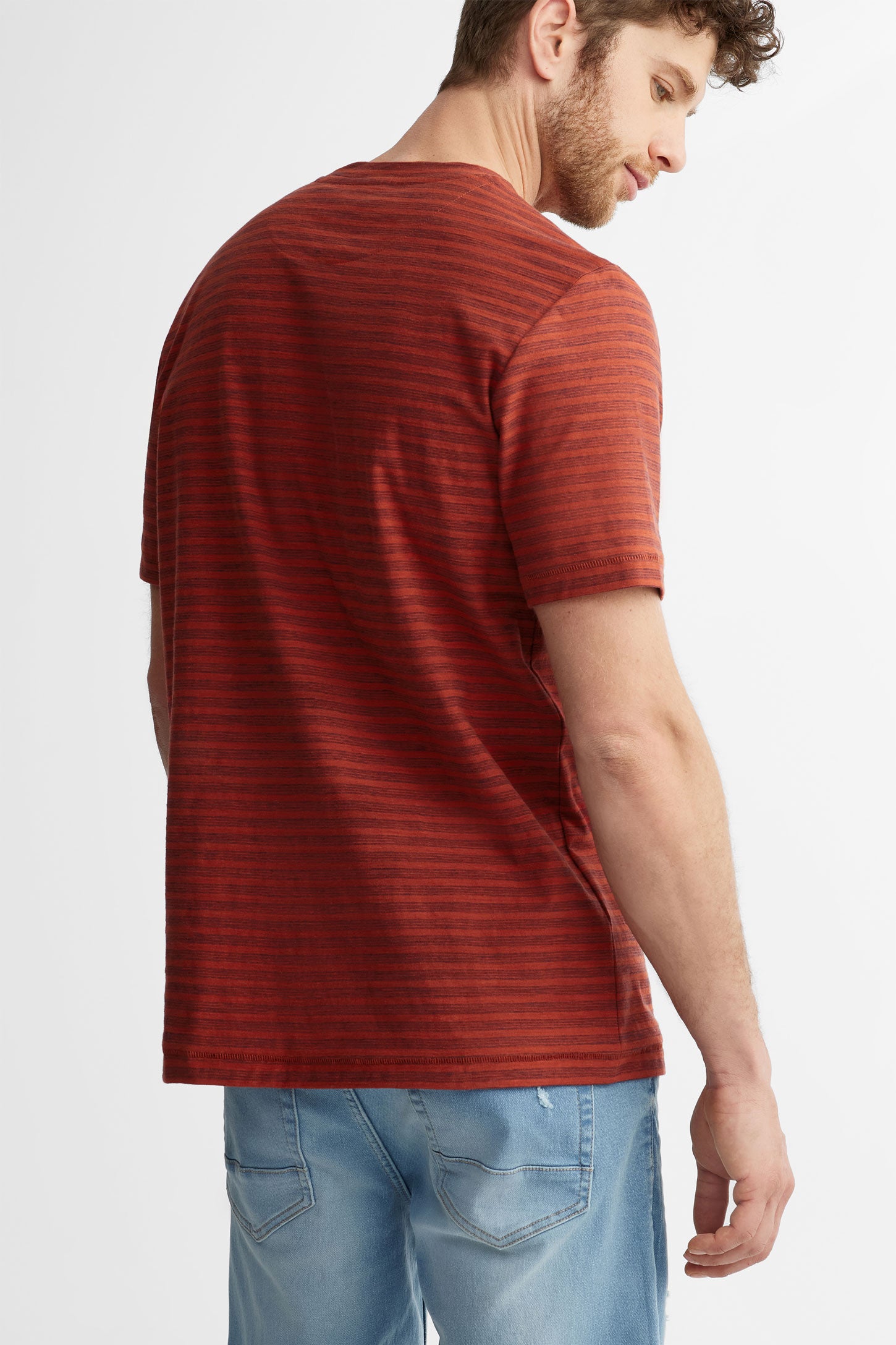 T-shirt col rond à poche rayé en coton - Homme && ROUGE/MULTI