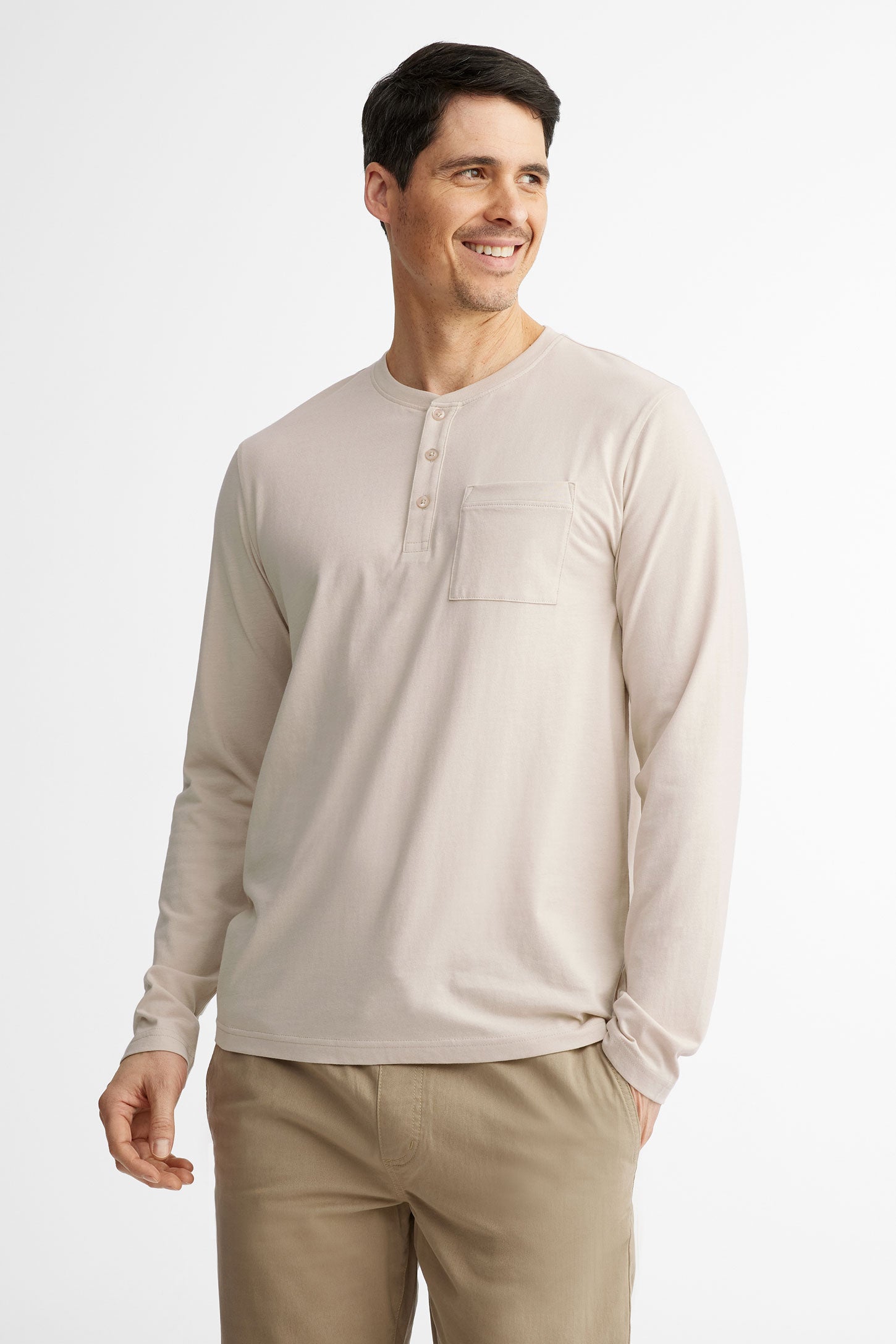 Chandail Henley manches longues - Homme && BEIGE