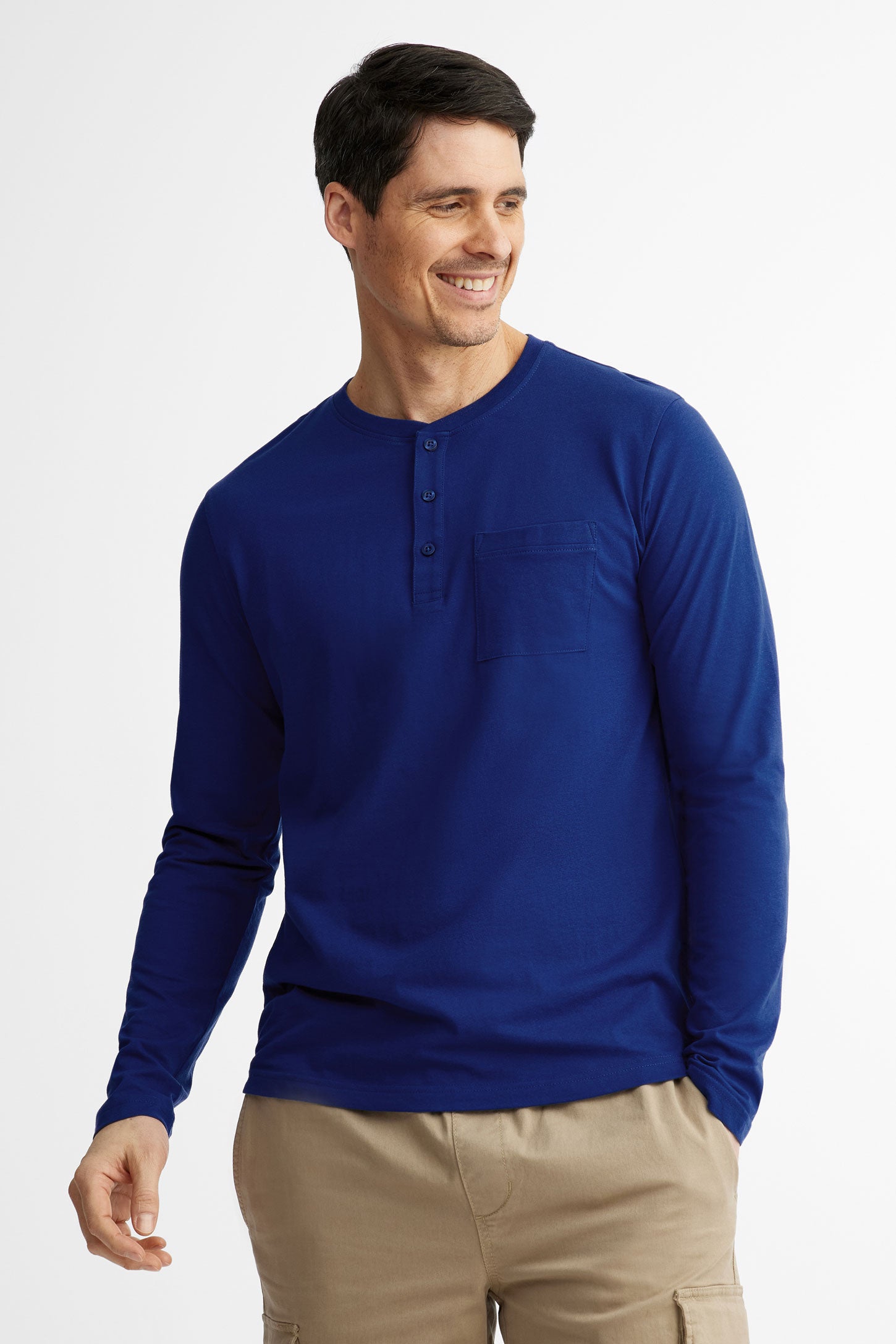 Chandail Henley manches longues - Homme && BLEU