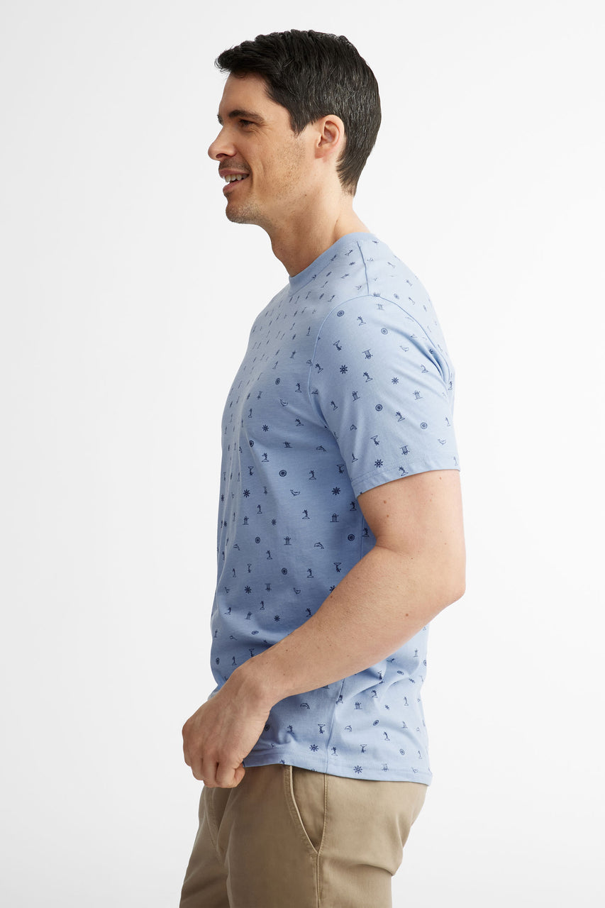 Duos futés, T-shirt col rond imprimé en coton, 2/30$ - Homme && BLEU MULTI