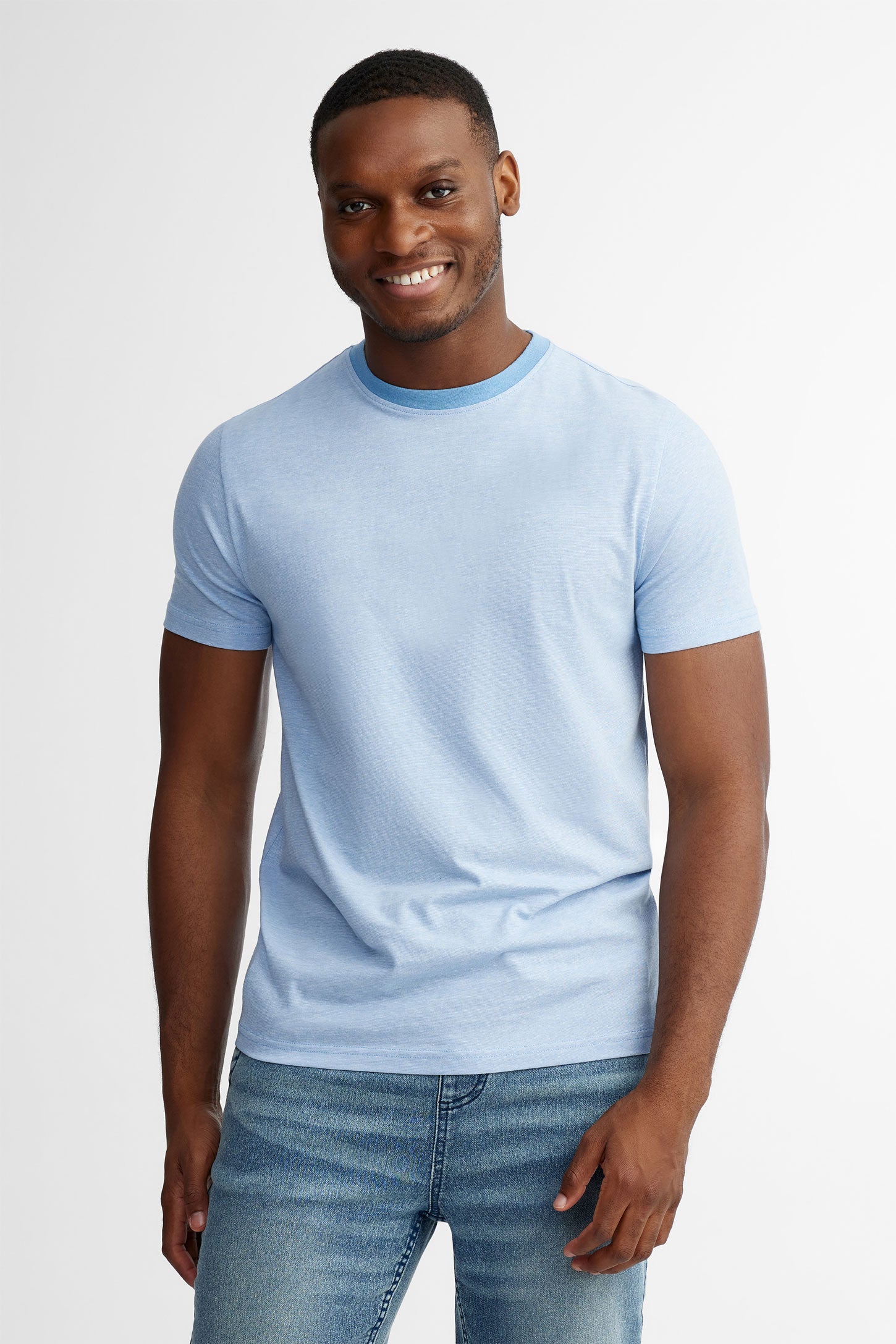 T-shirt col rond en coton - Homme && BLEU MULTI