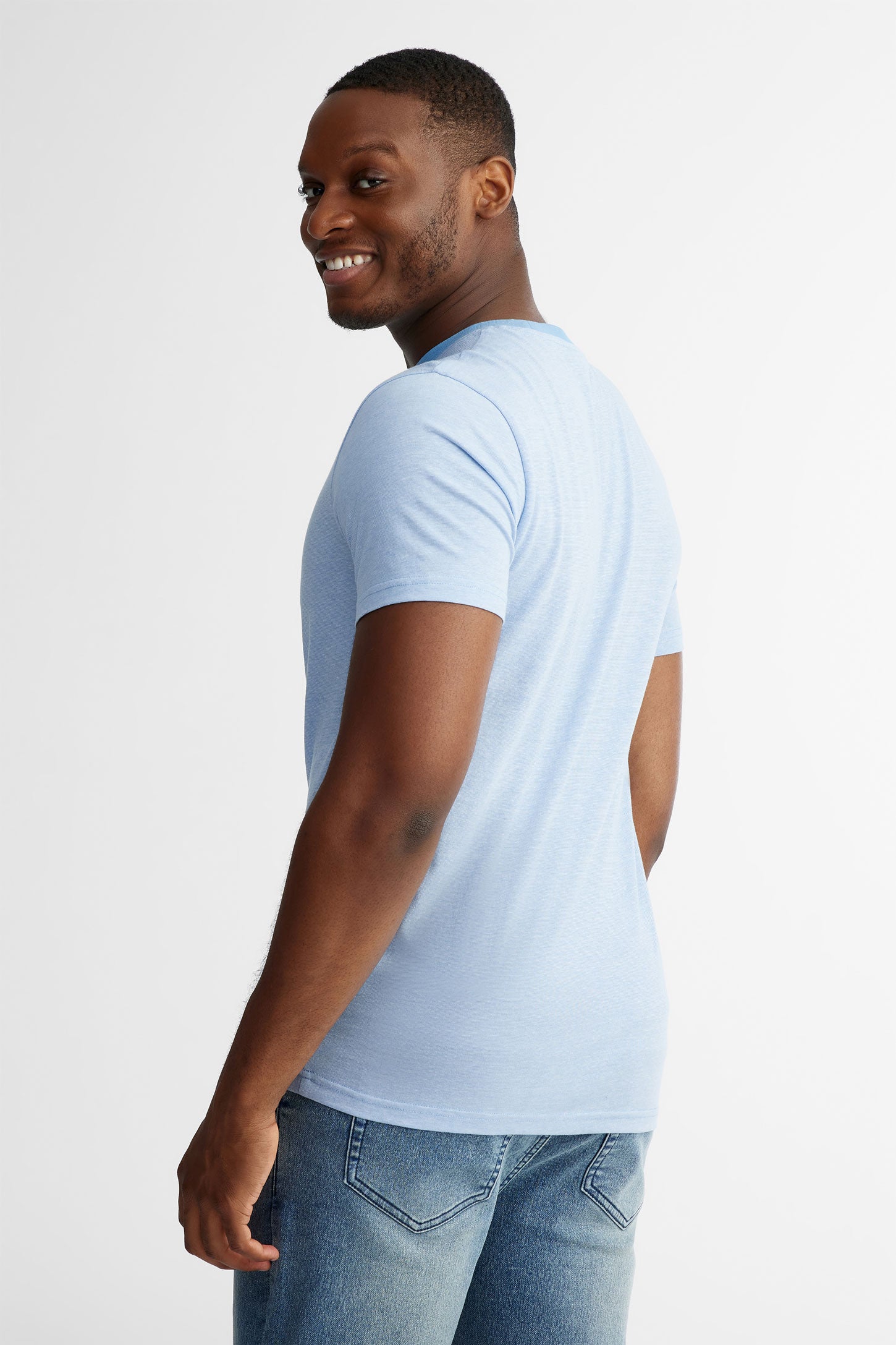 T-shirt col rond en coton - Homme && BLEU MULTI