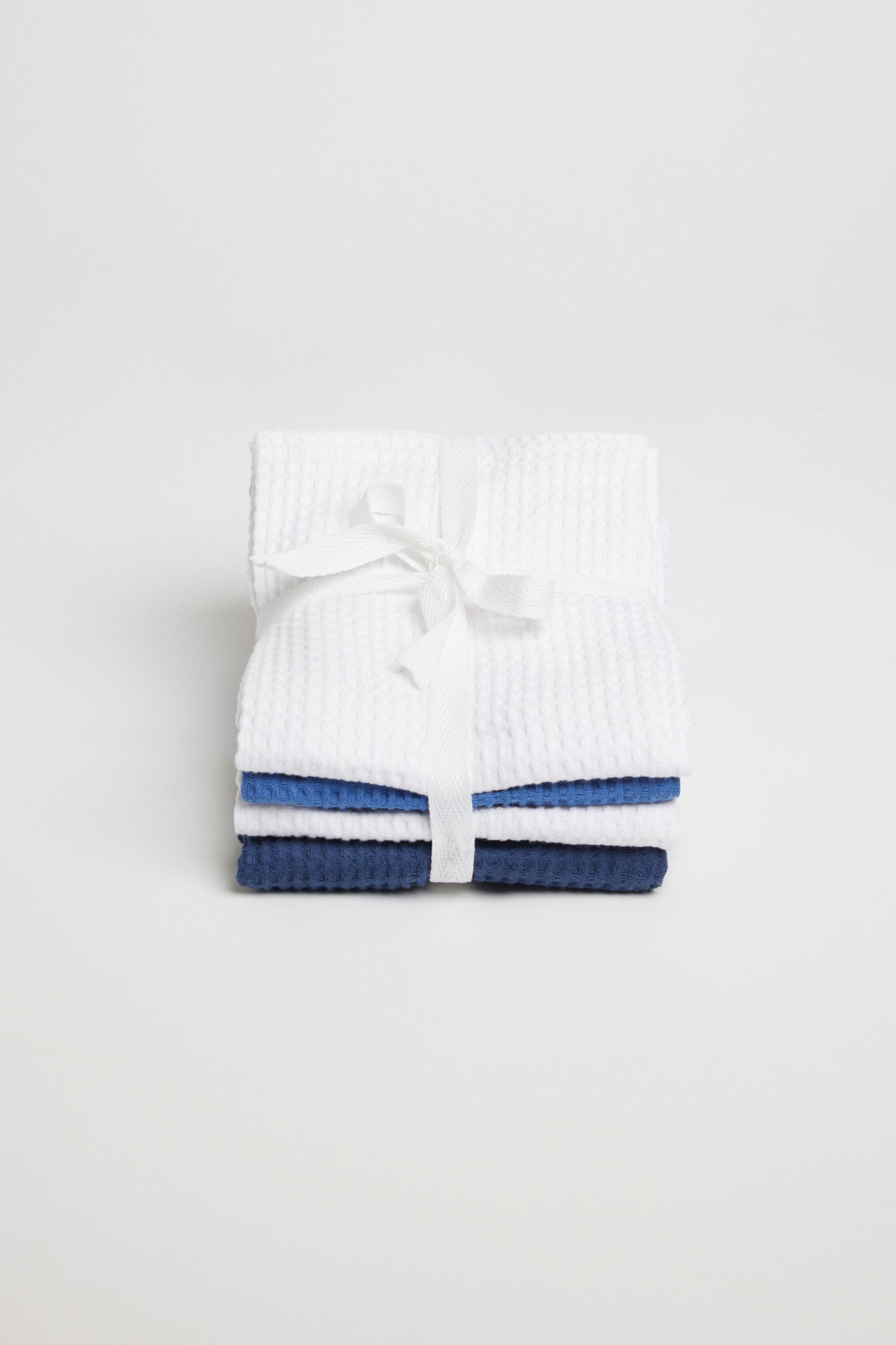 Paquet de 4 linges à vaisselle gaufré en coton - Maison && BLEU