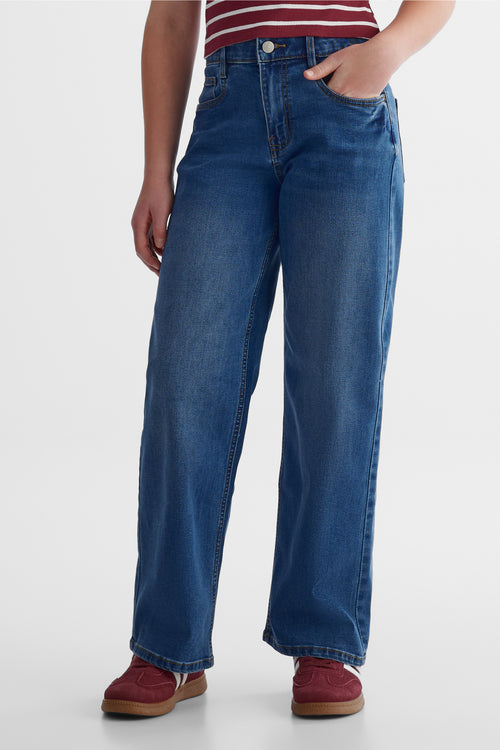 Jeans 5 poches jambe évasée - Ado fille && BLEU MOYEN