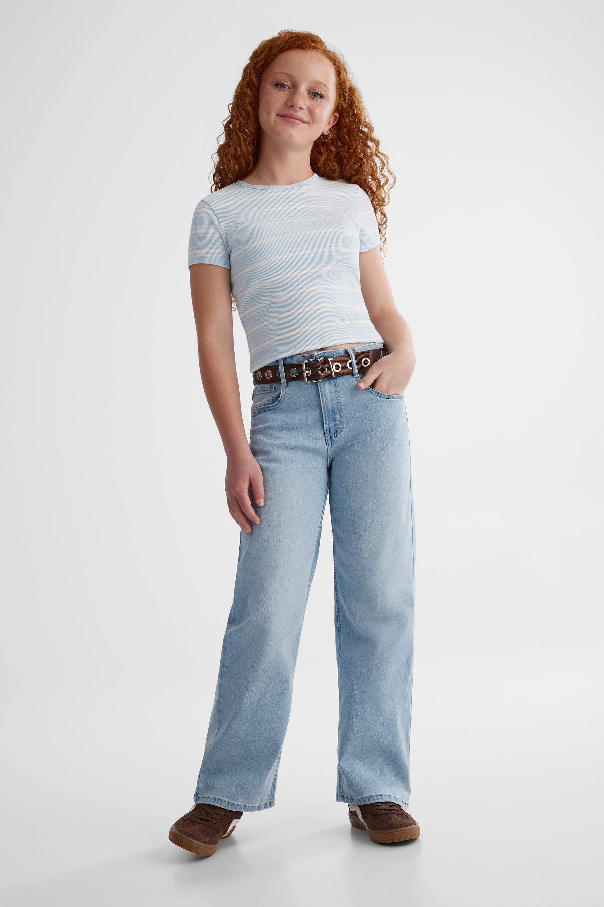 Jeans 5 poches jambe évasée - Ado fille && BLEU CLAIR