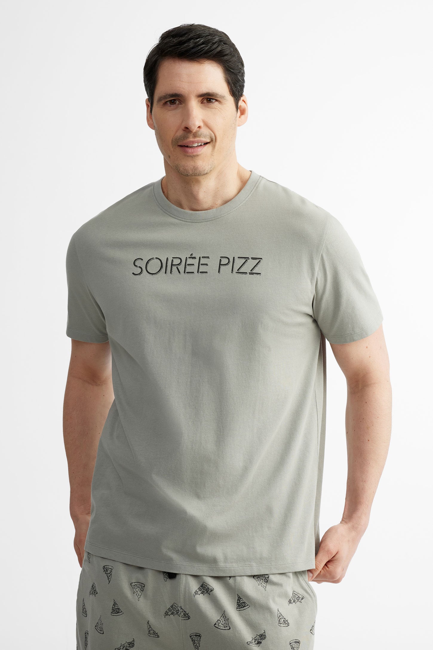 T-shirt pyjama en coton, 2/40$ - Homme && GRIS