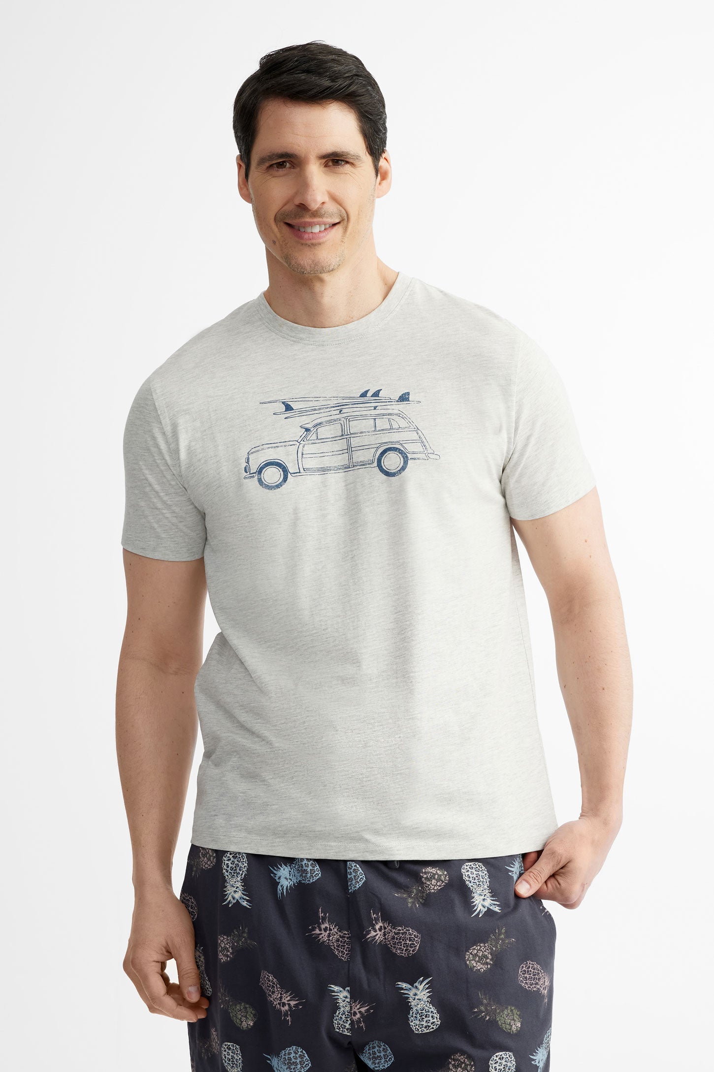 T-shirt pyjama en coton, 2/40$ - Homme && GRIS MIXTE