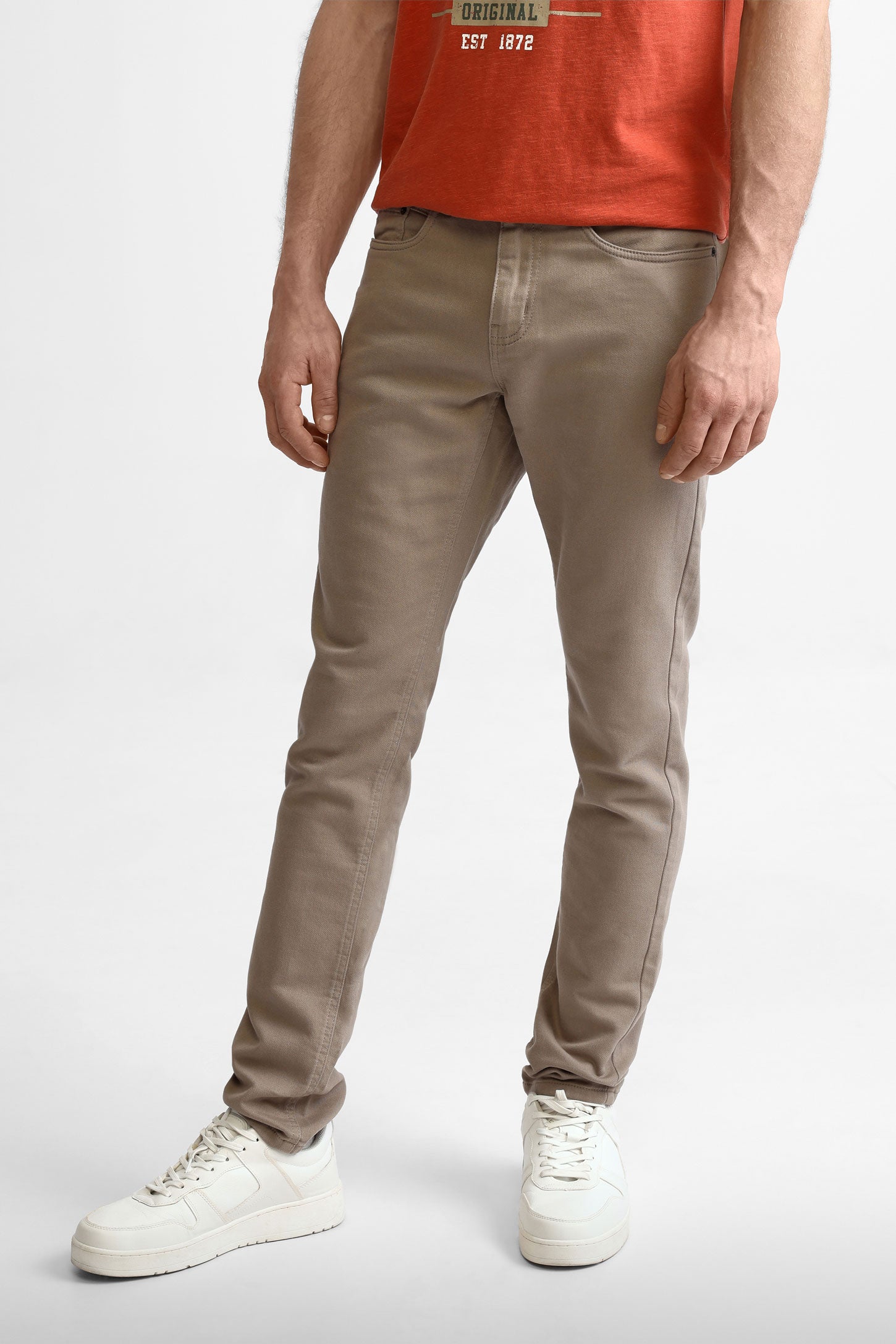 Pantalon 5 poches en twill coupe ajustée - Homme && BRUN