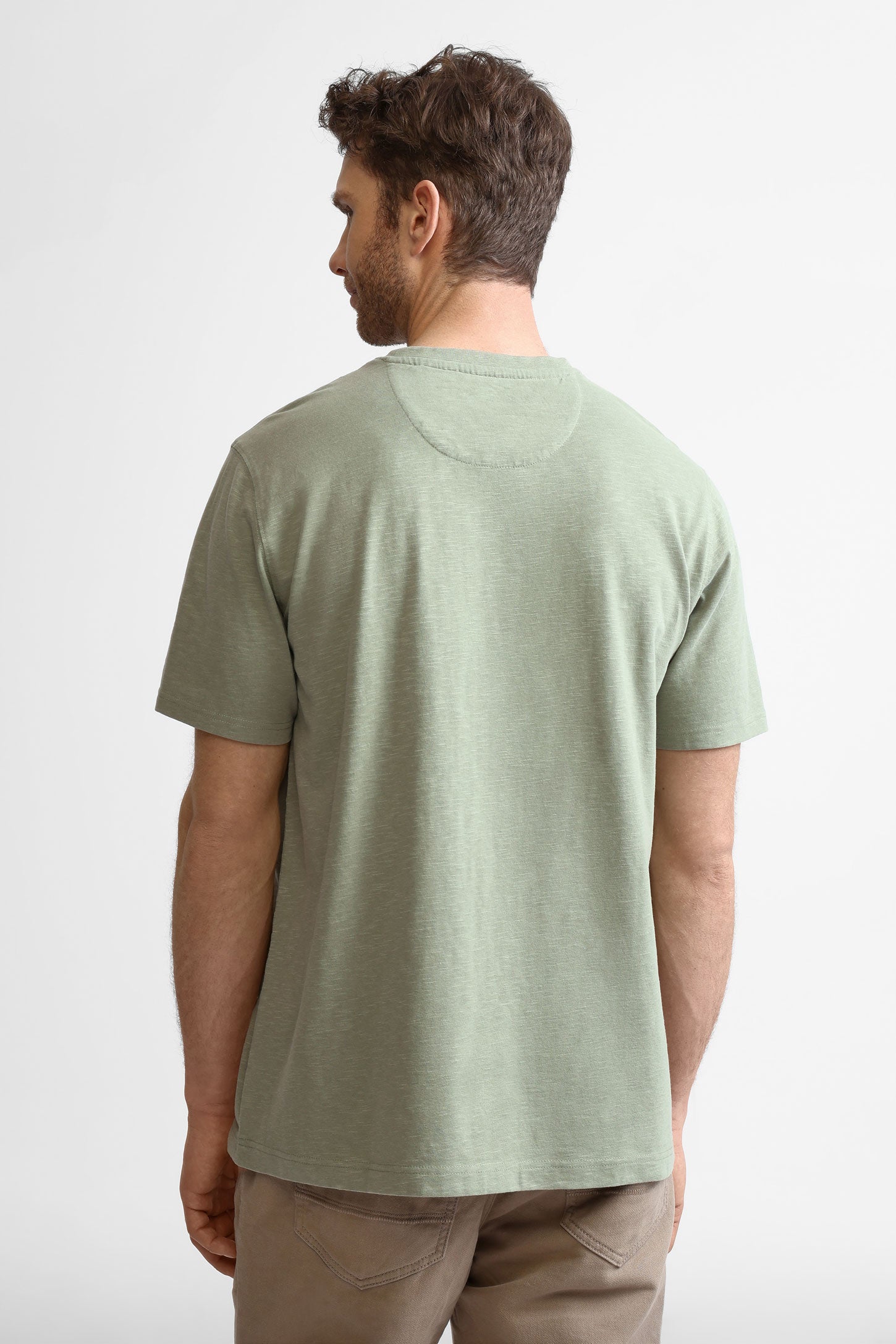 T-shirt col rond imprimé en coton - Homme && KAKI