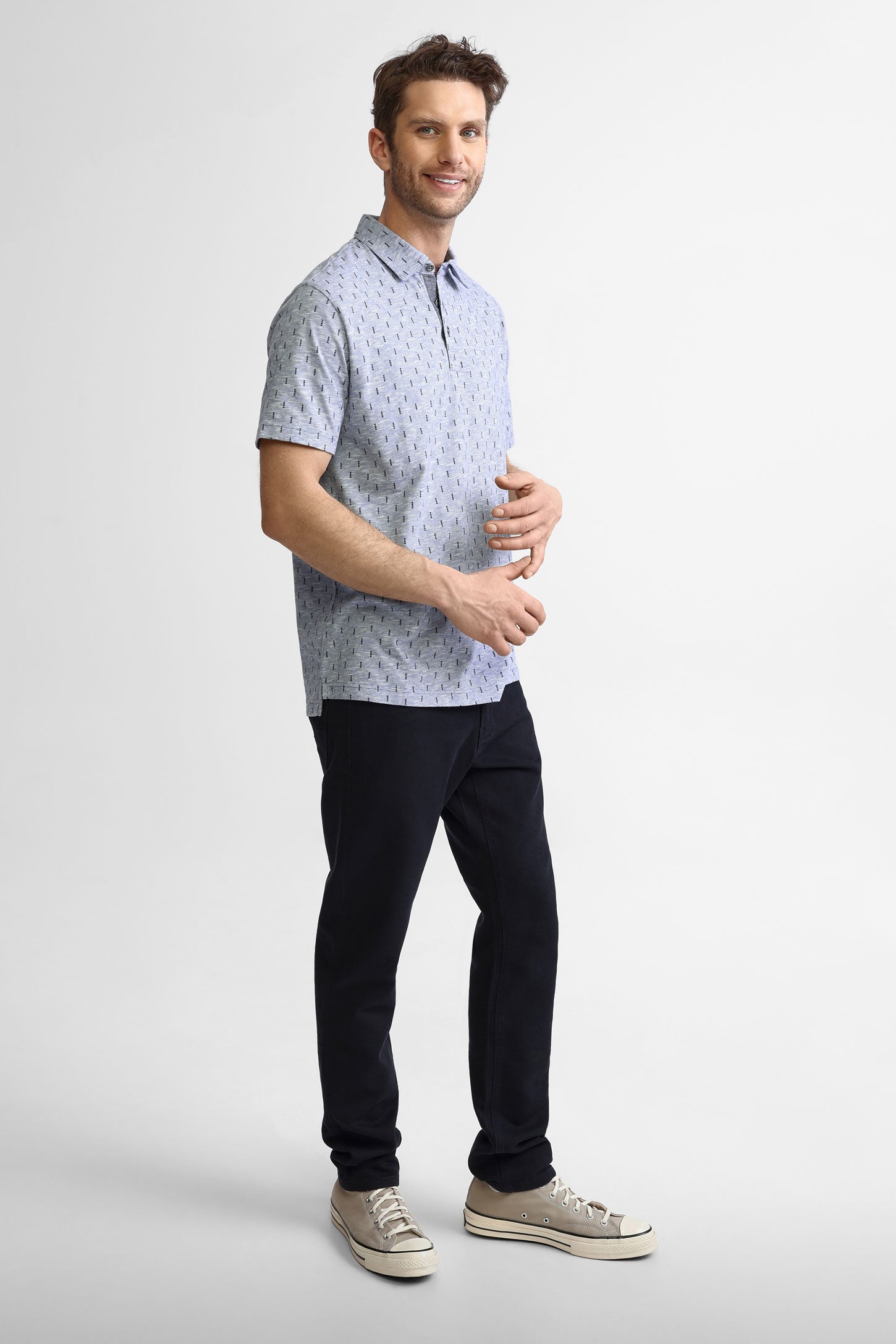 Polo manches courtes en coton - Homme && BLEU MULTI