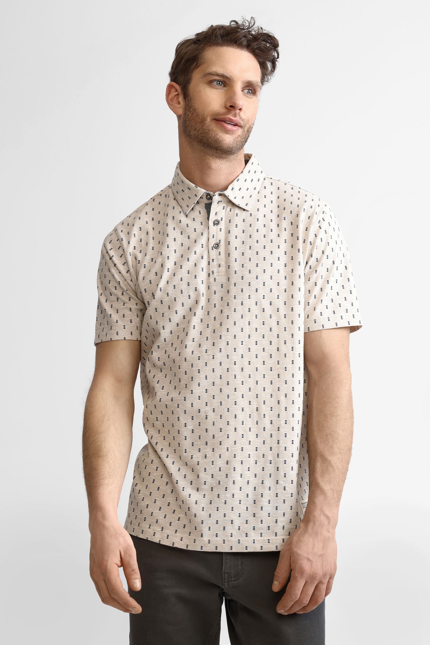 Polo manches courtes en coton - Homme && BEIGE/MULTI