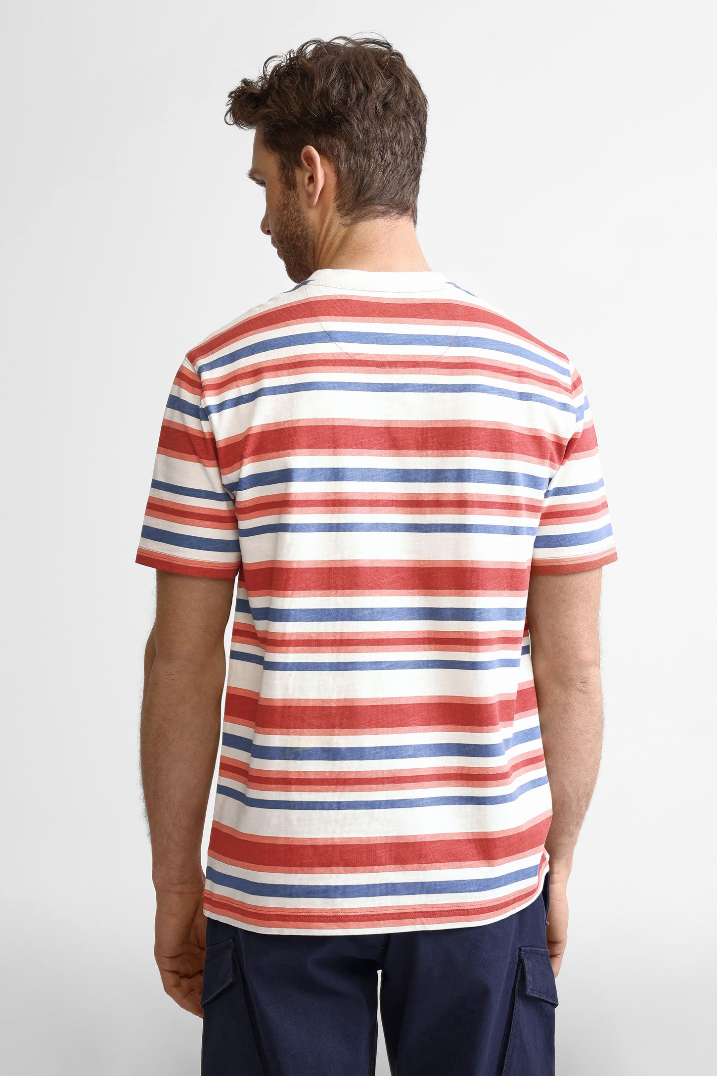 T-shirt col rond à poche rayé en coton - Homme && ROUGE/MULTI