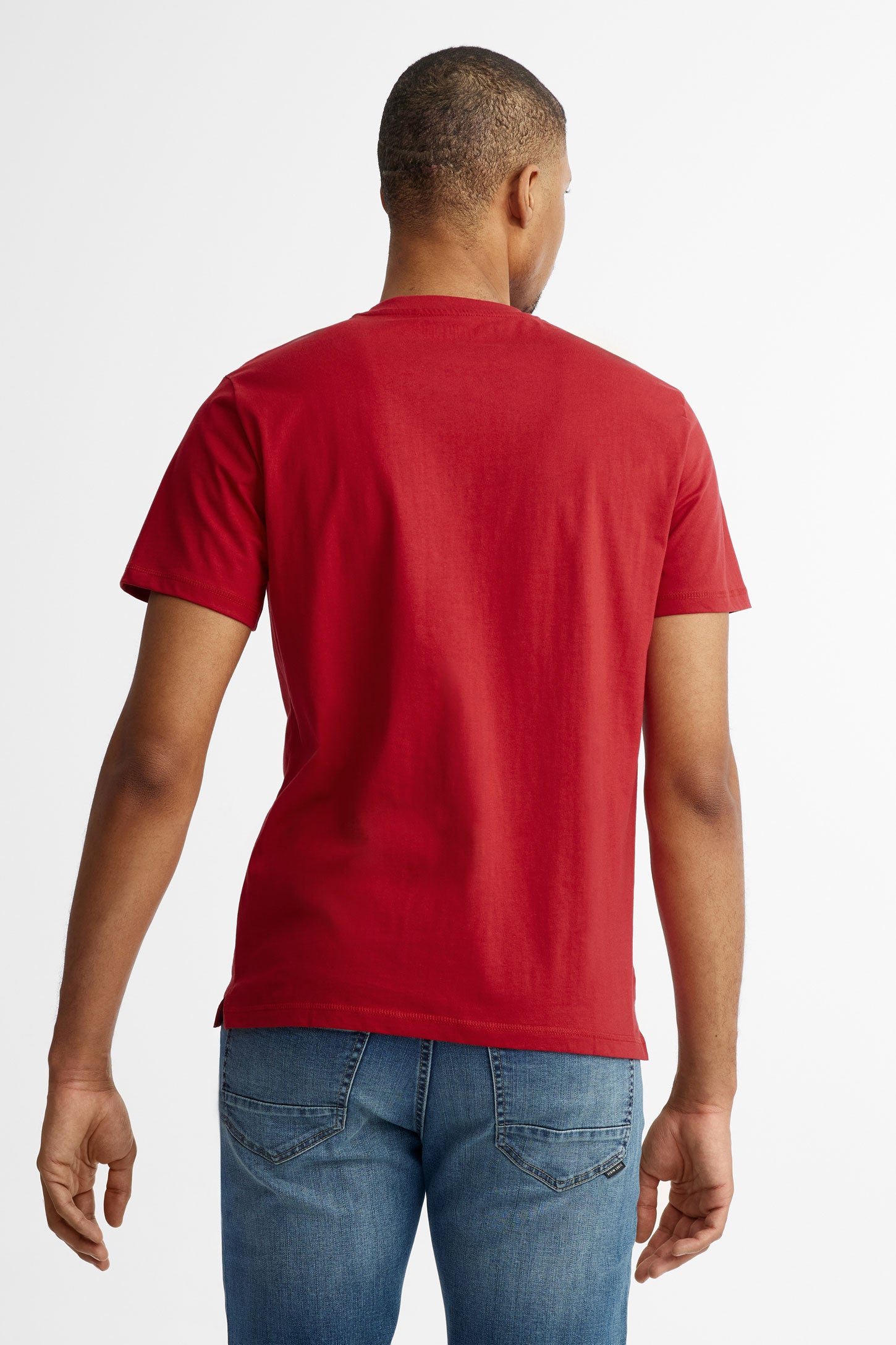 T-shirt col rond imprimé en coton - Homme && ROUGE