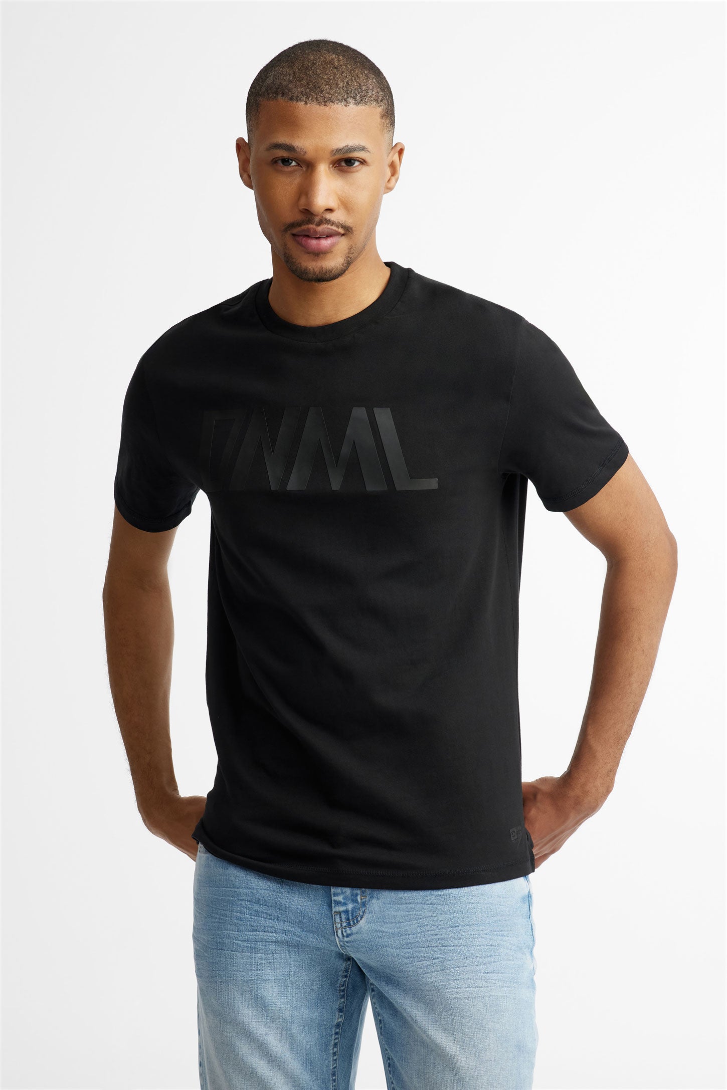 T-shirt col rond imprimé en coton - Homme && NOIR
