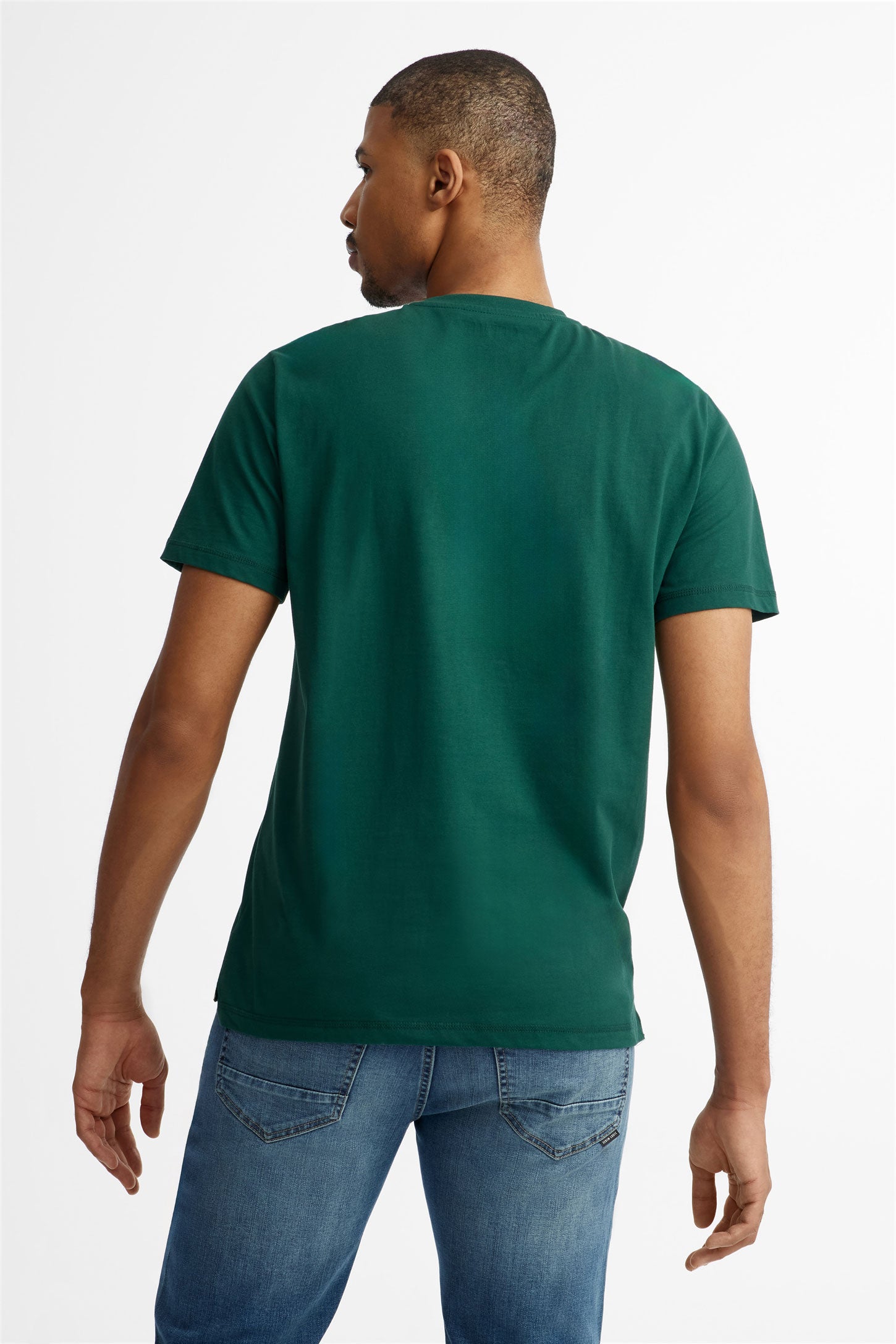 T-shirt col rond imprimé en coton - Homme && VERT