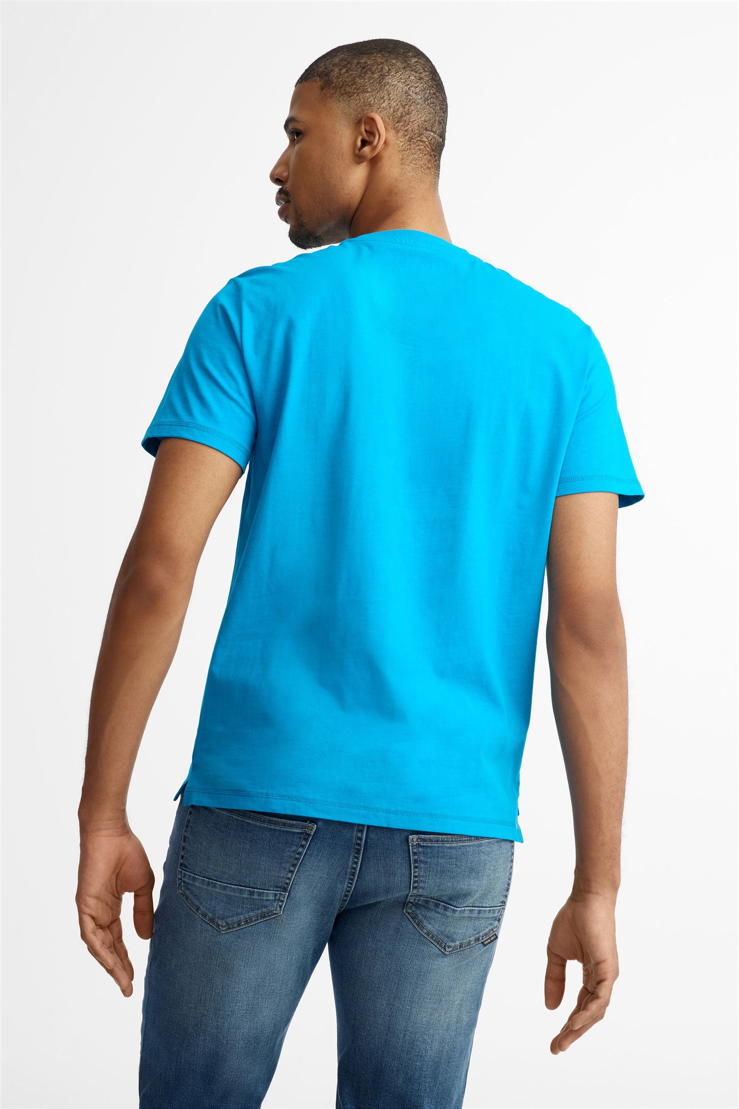 T-shirt col rond imprimé en coton - Homme && BLEU