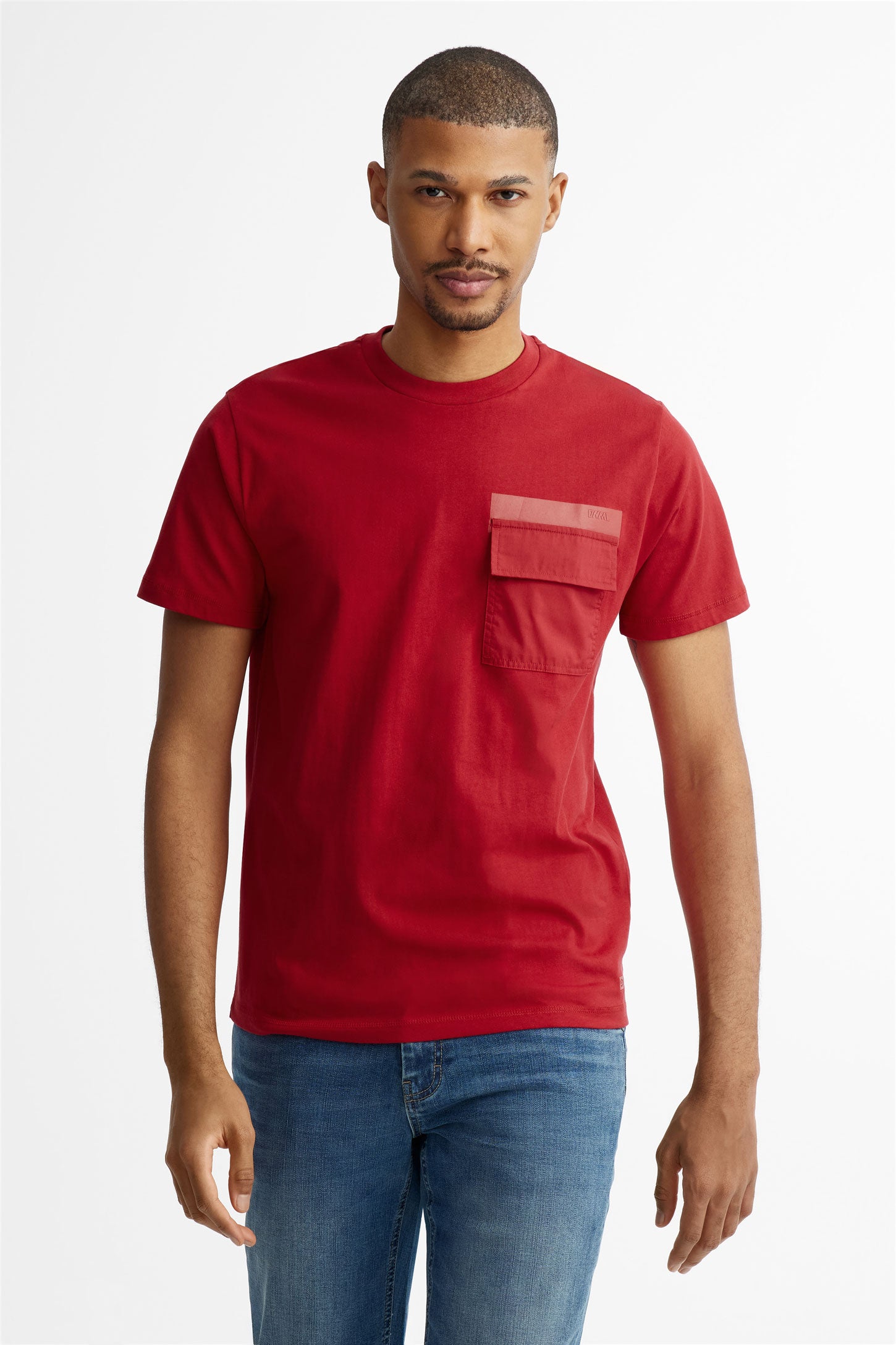 T-shirt col rond à poche en coton - Homme && ROUGE